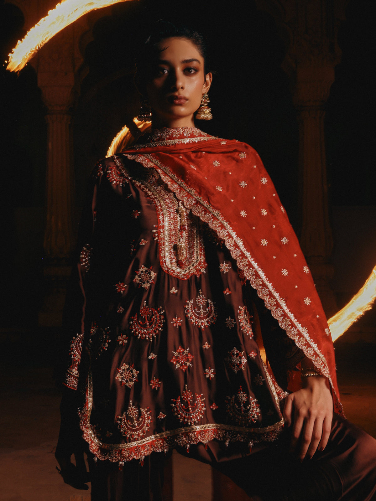 Jori Cupro Satin Brown Kurta With Farshi Salwar