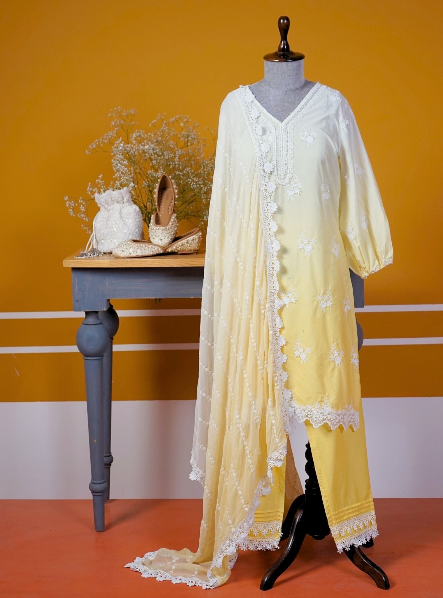 Mulmul Supima Cotton Ombre Enola Yellow Kurta