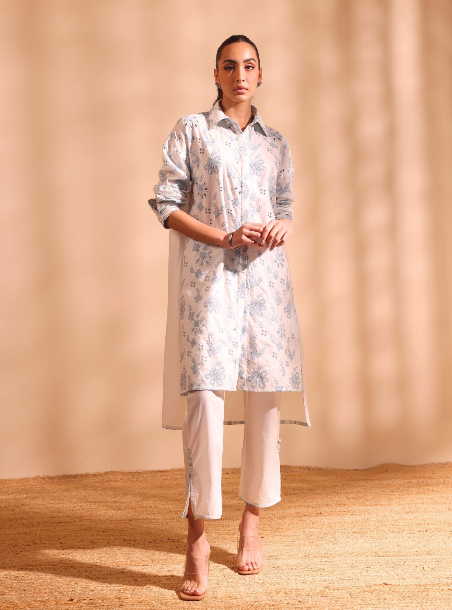 Mulmul Cotton Niva Stark White Kurta With Mulmul Cotton Niva Stark White Pant