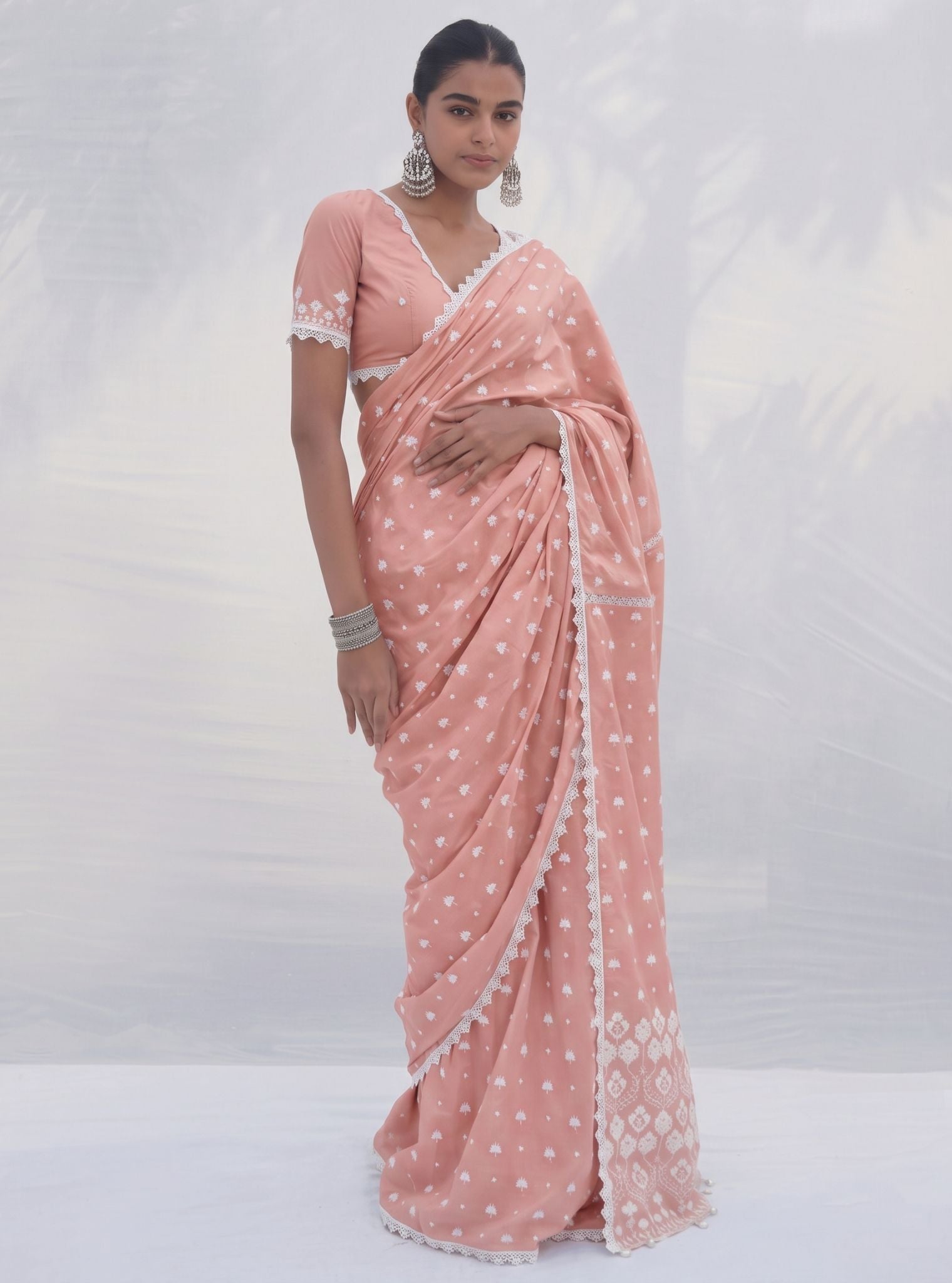 Chikli Supima Cotton Peach Saree