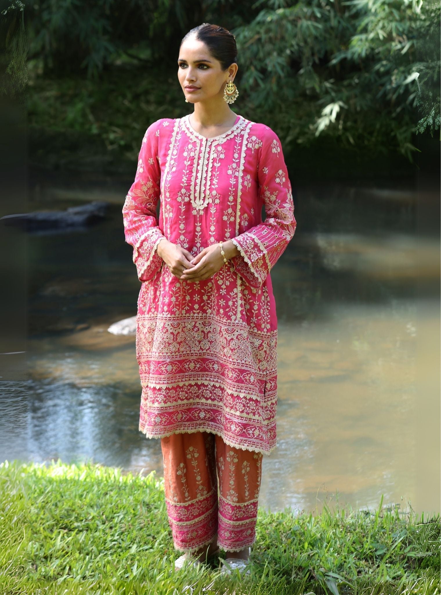 Kali Organza Fuschia Kurta Set