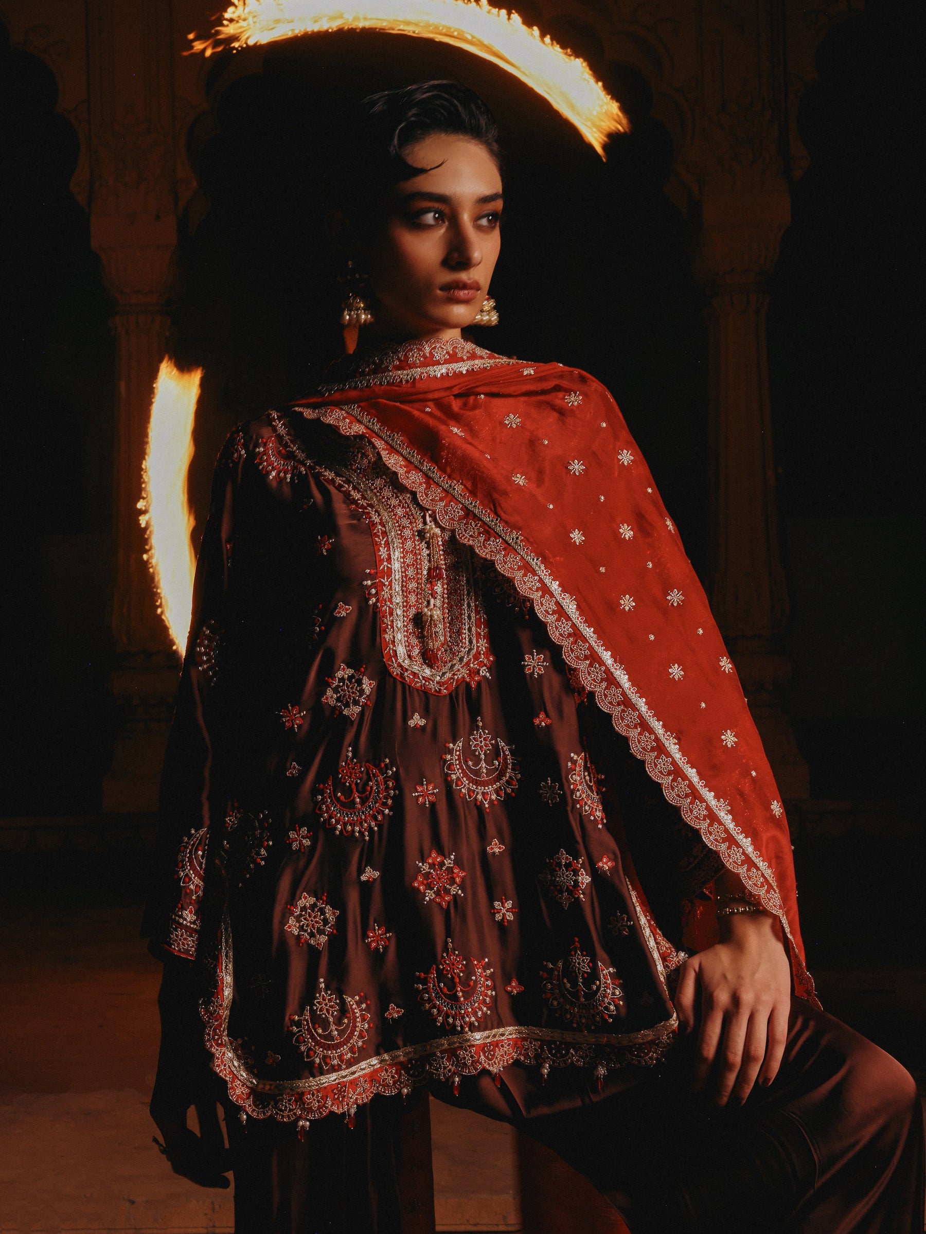 Jori Cupro Satin Brown Kurta With Farshi Salwar