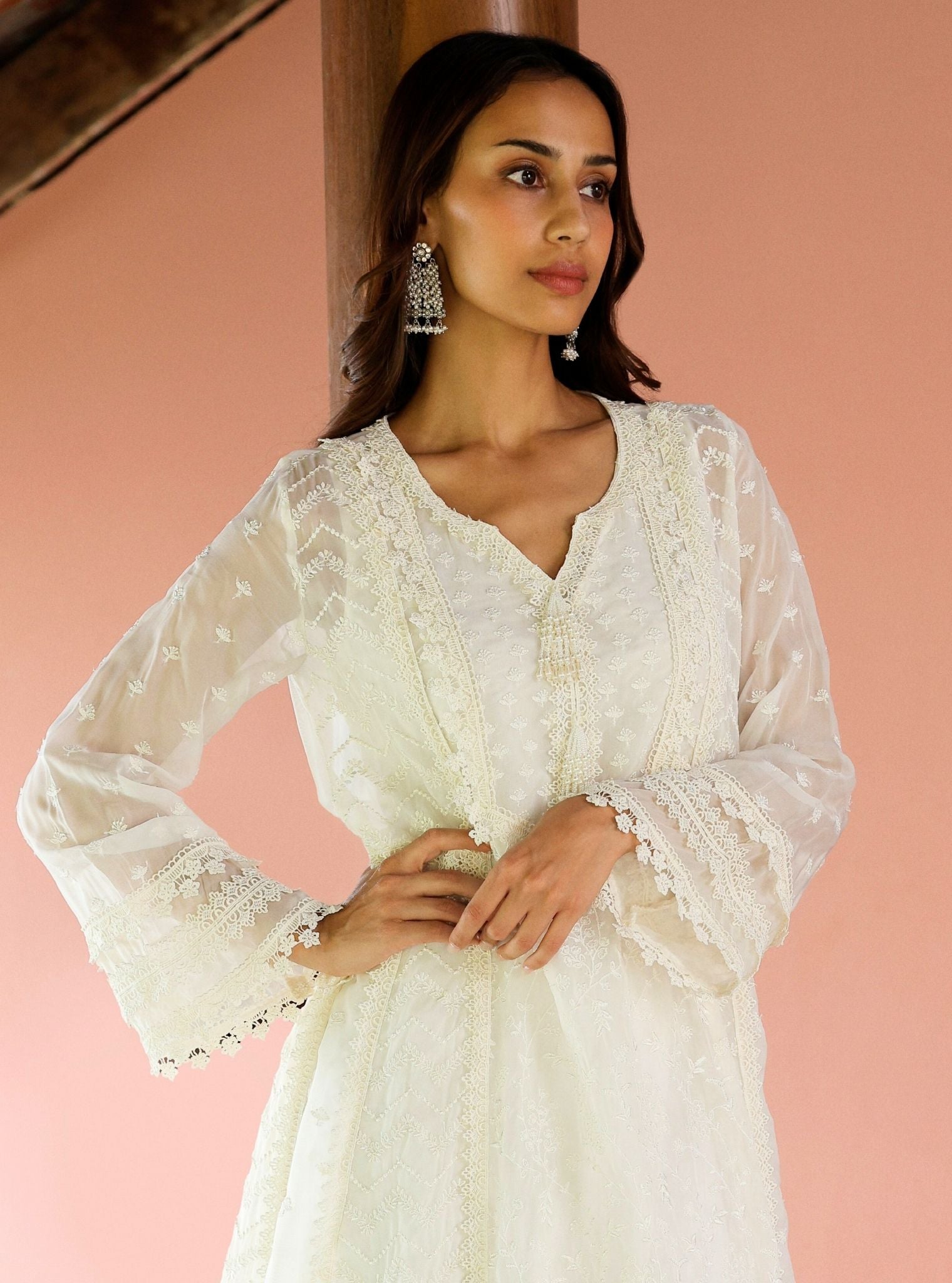 Keerth Organza White Anarkali Kurta Set