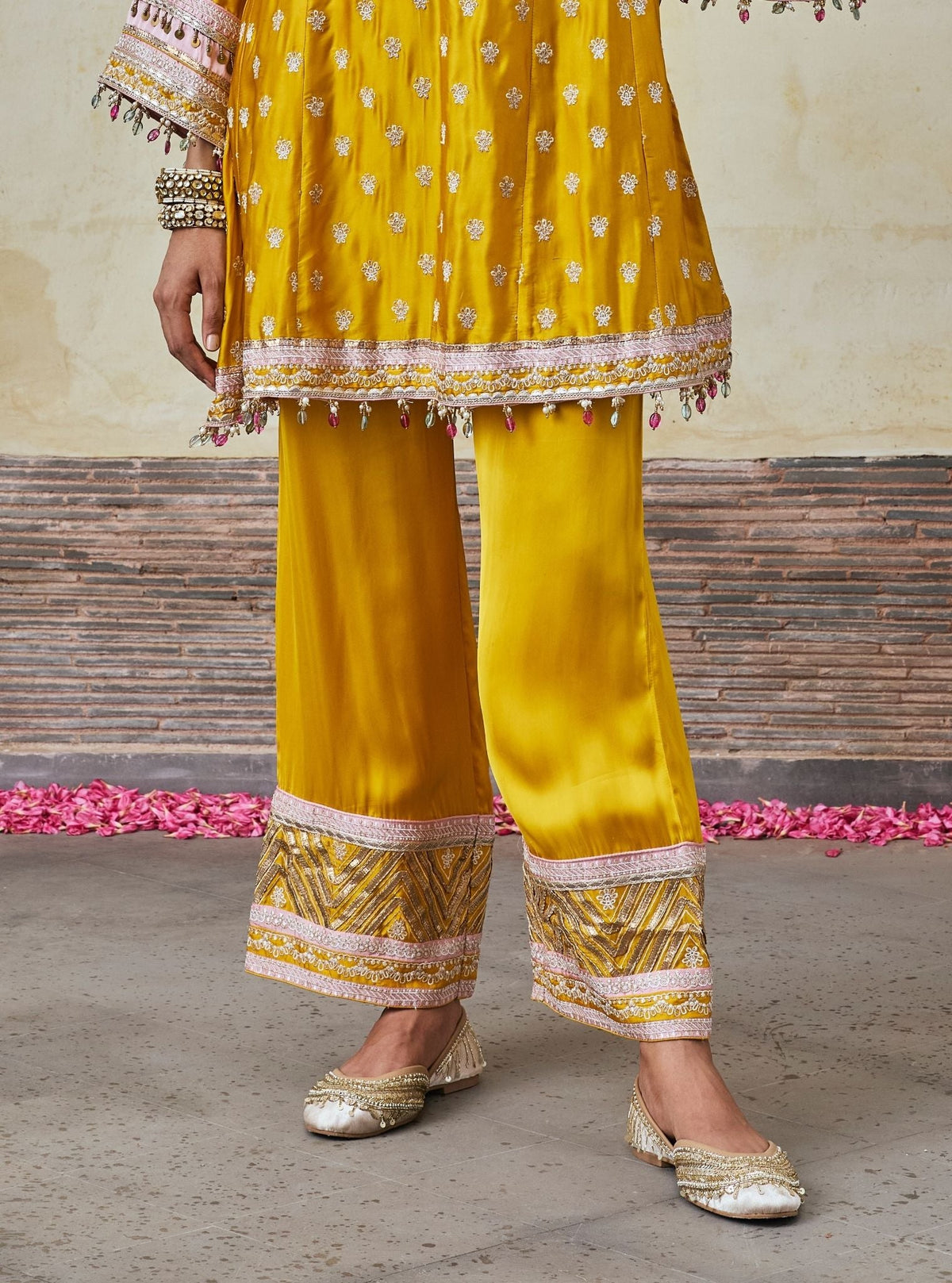 Maeri Cupro Satin Mustard Kurta Set