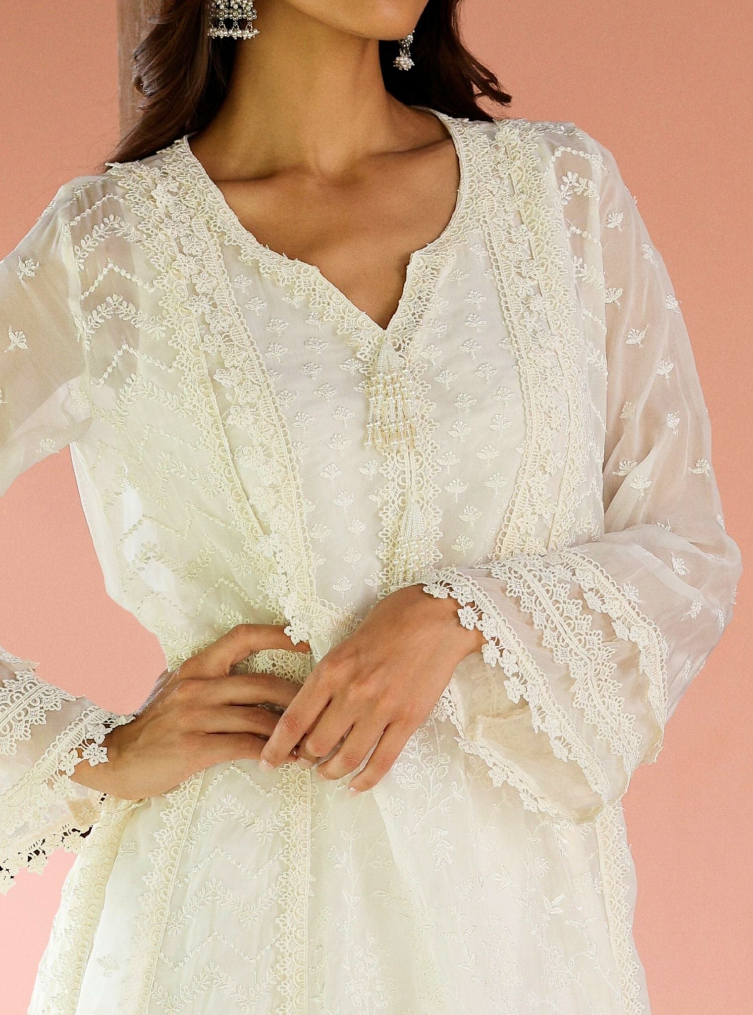 Keerth Organza White Anarkali Kurta Set