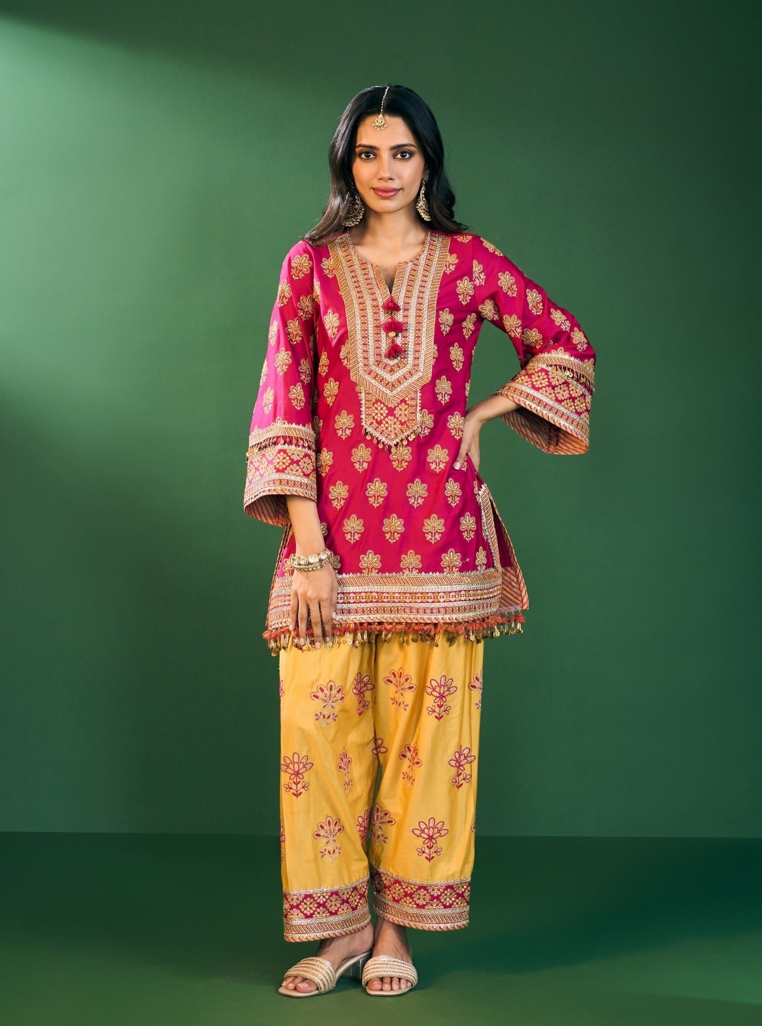 Lani Pima Satin Fuschia Kurta Set