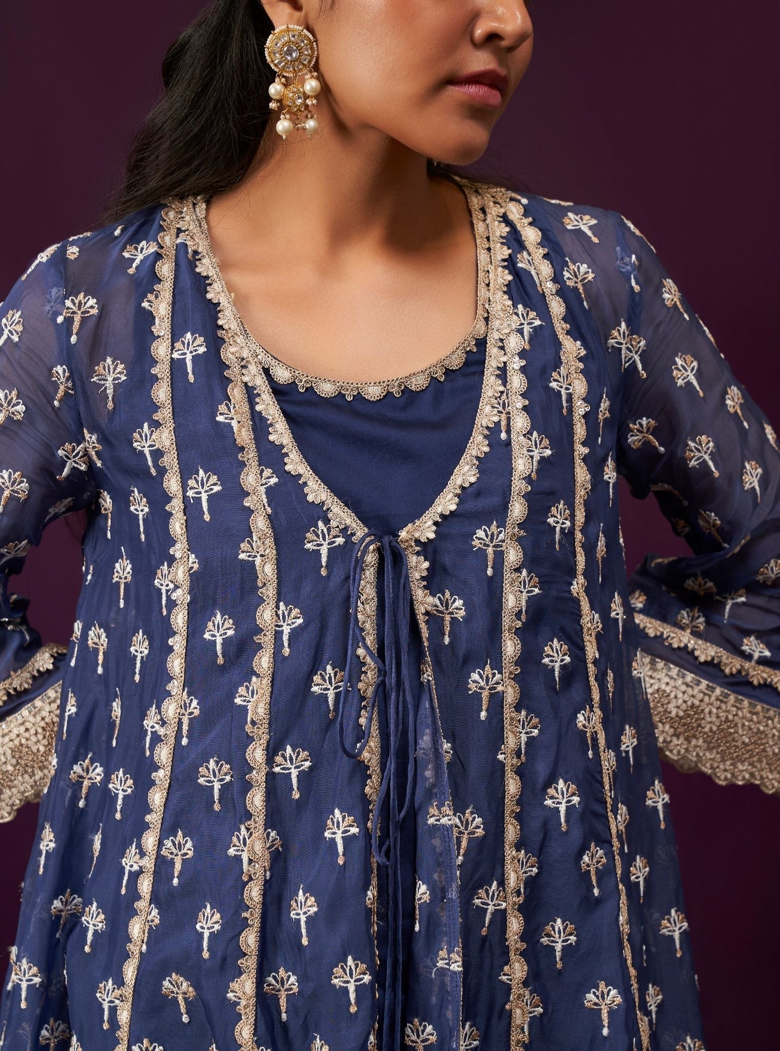 Sanoh Organza Navy Anarkali Kurta Set