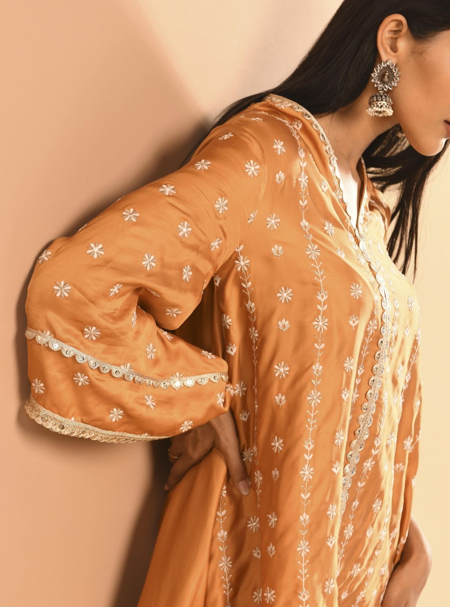 Mulmul Cupro Amara Orange Kurta