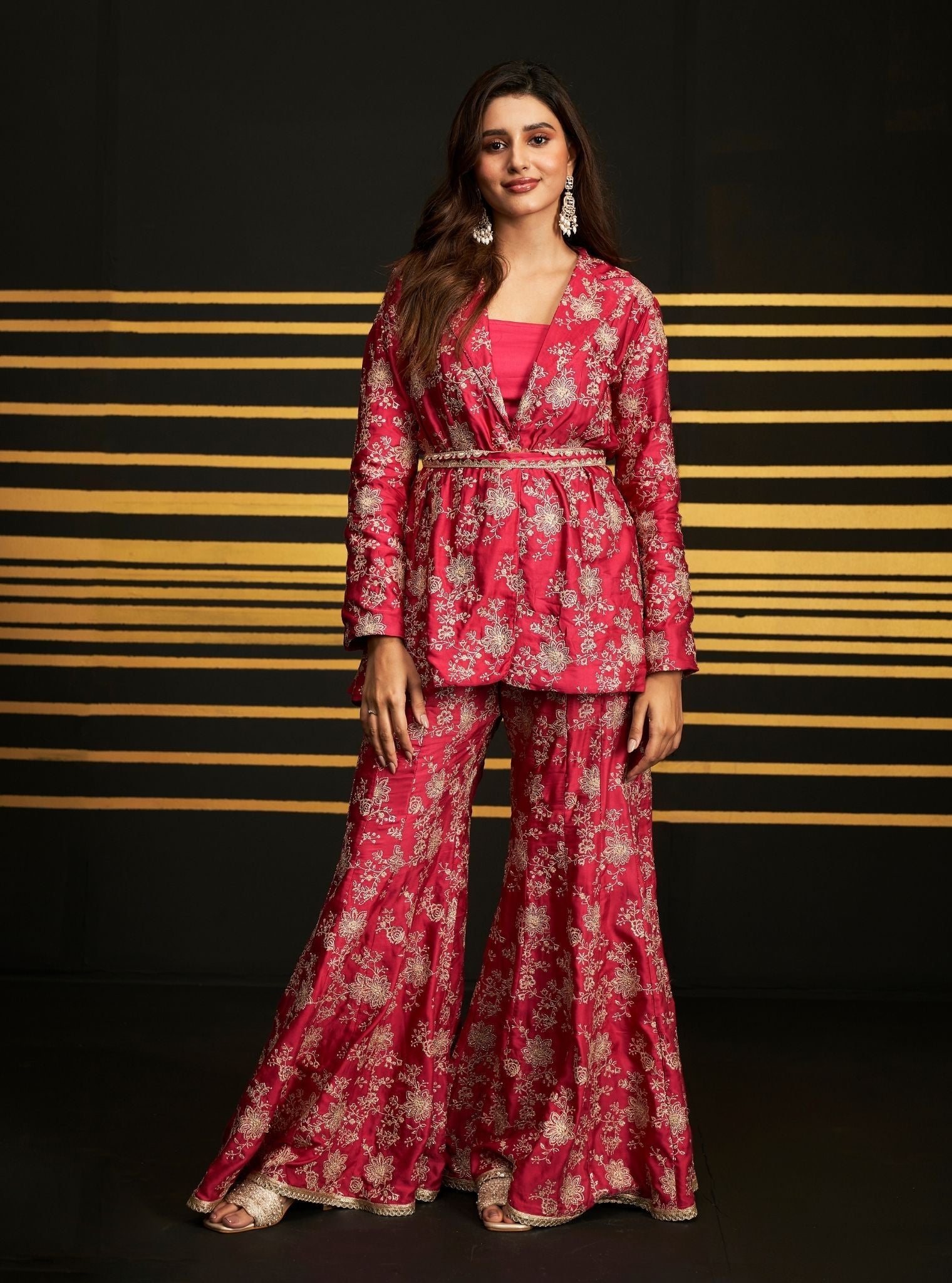 Saadgi Cupro Satin Fuschia Top Set