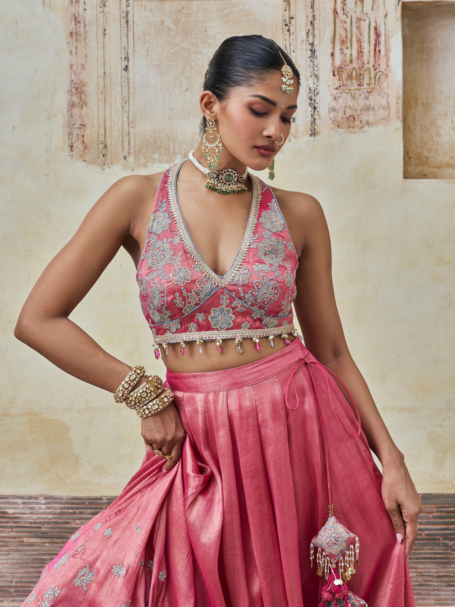 Saawri Bemberg Giraffe Fuchsia Lehenga