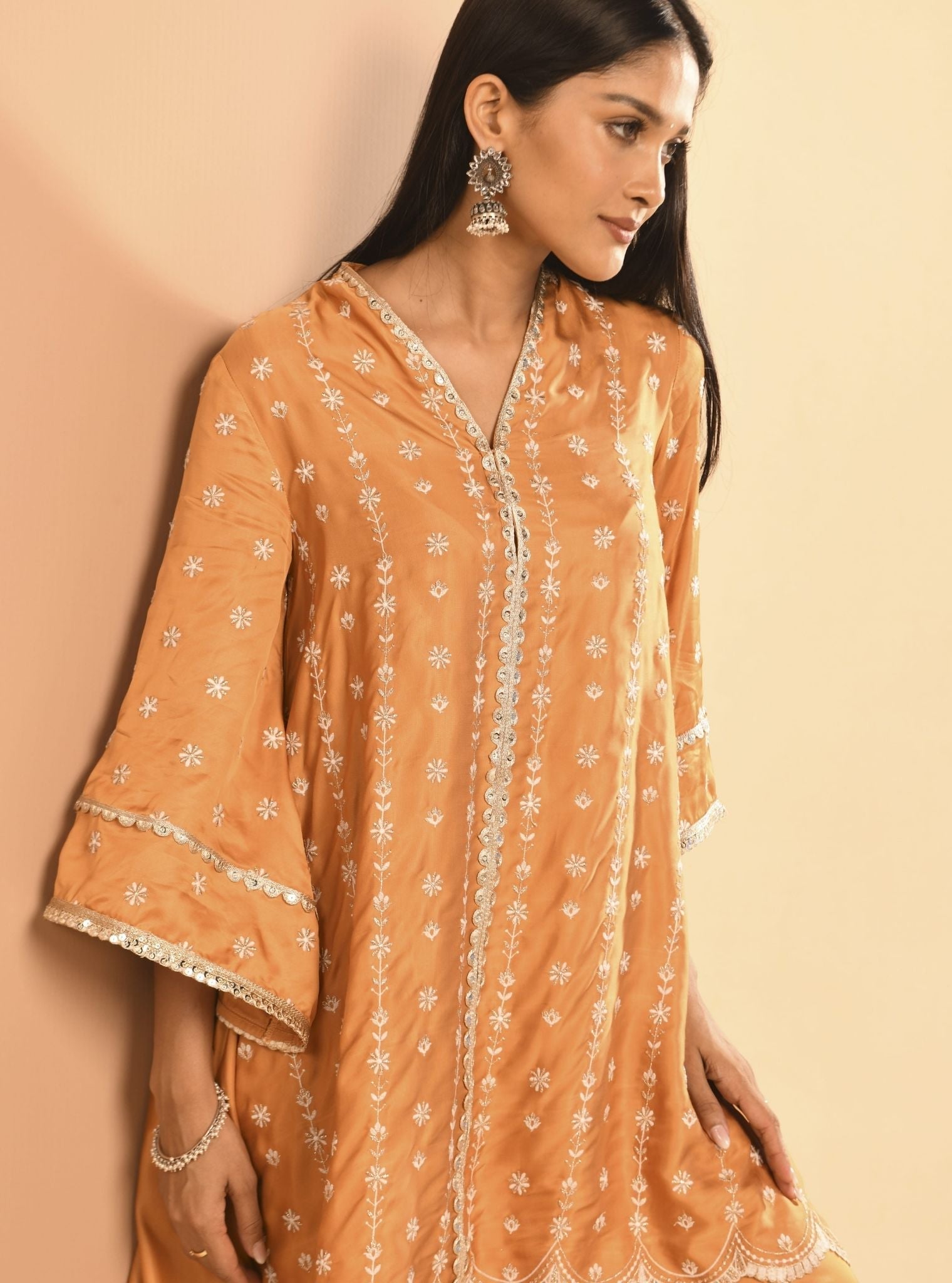 Mulmul Cupro Amara Orange Kurta