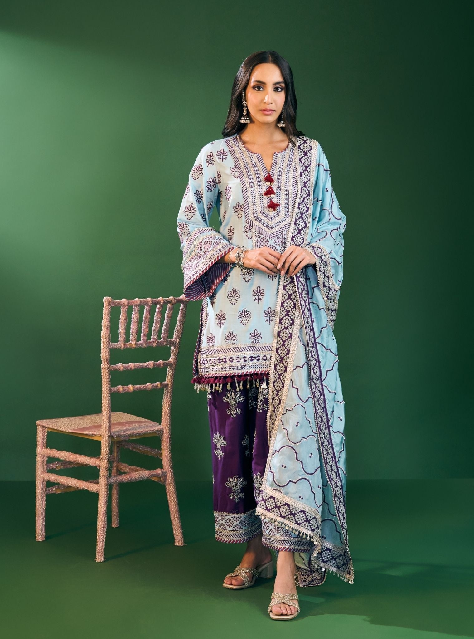 Lani Pima Satin Sky Blue Kurta Set