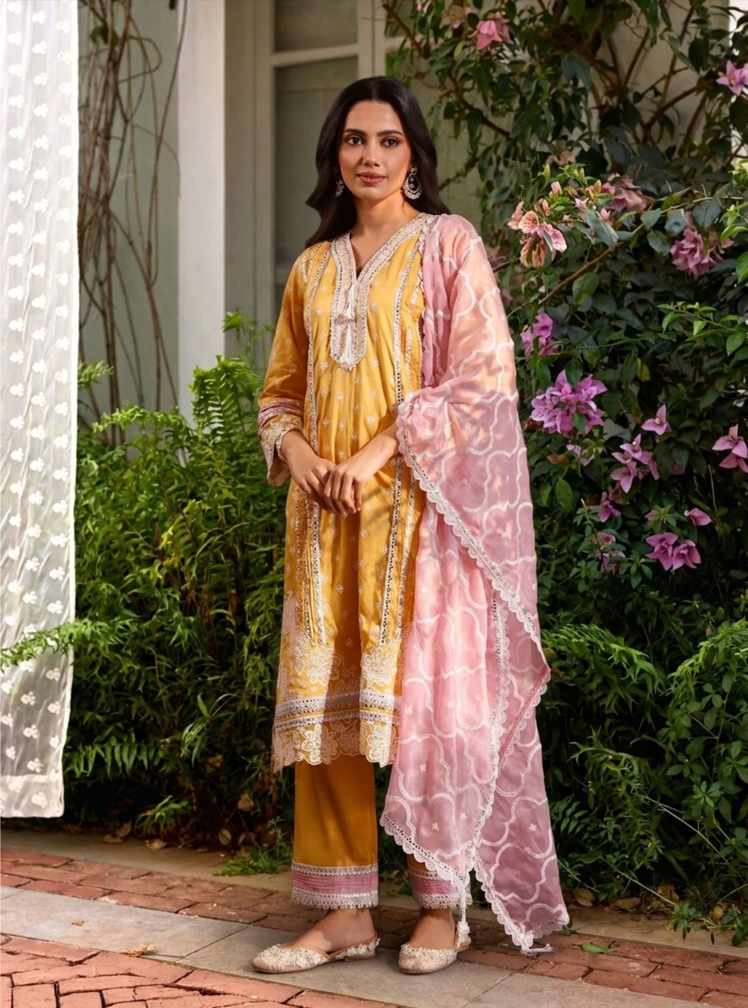 Pira Pima Satin Mustard Kurta Set