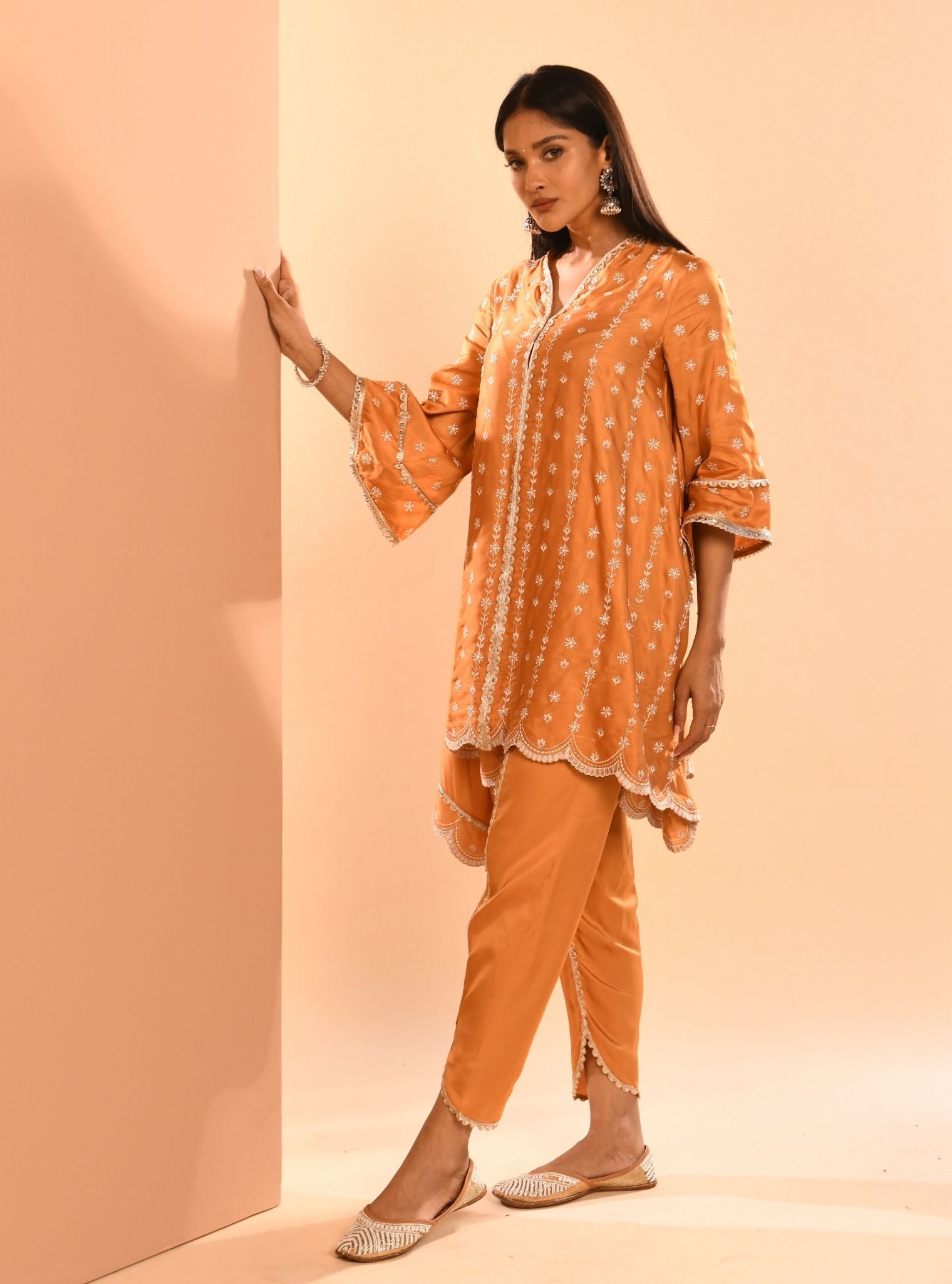 Mulmul Cupro Amara Orange Kurta