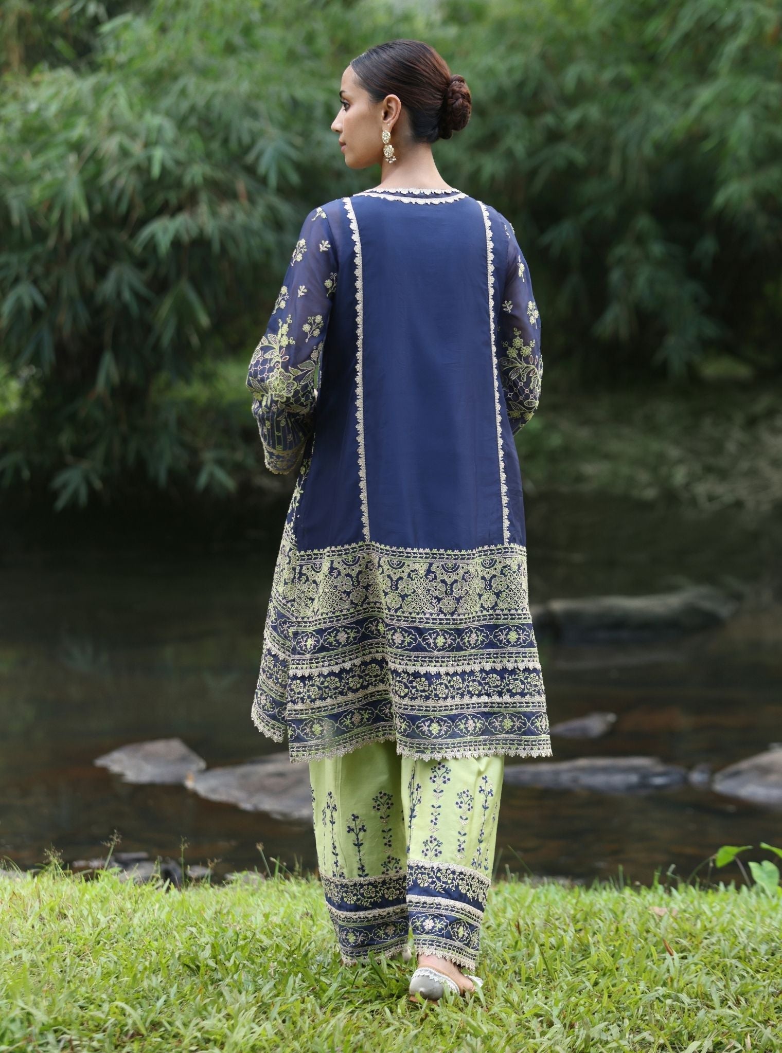 Kali Organza Navy Kurta Set