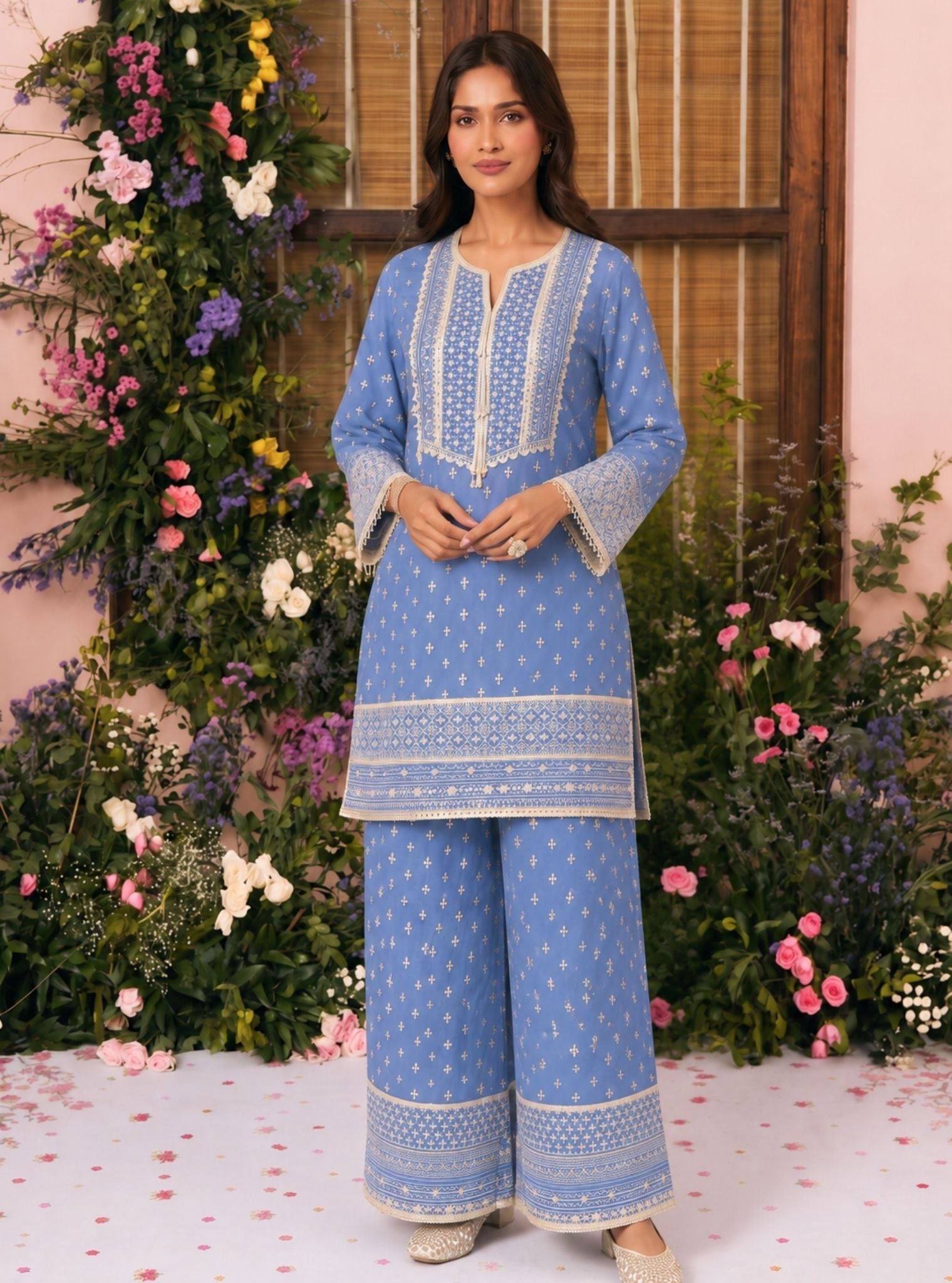 Laagi Supima Cotton Steel Blue Kurta Set