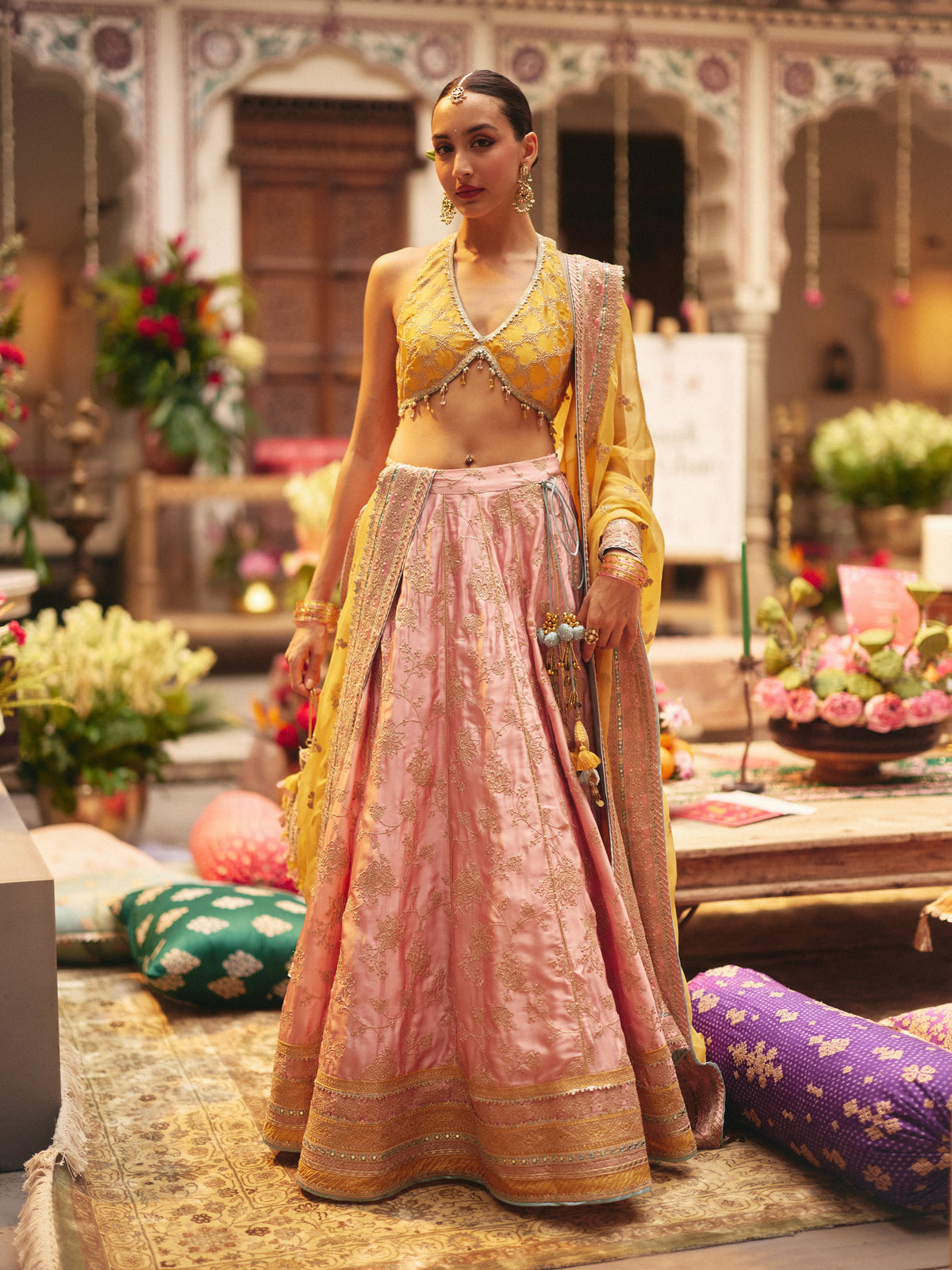 Abeer Cupro Satin Yellow Lehenga