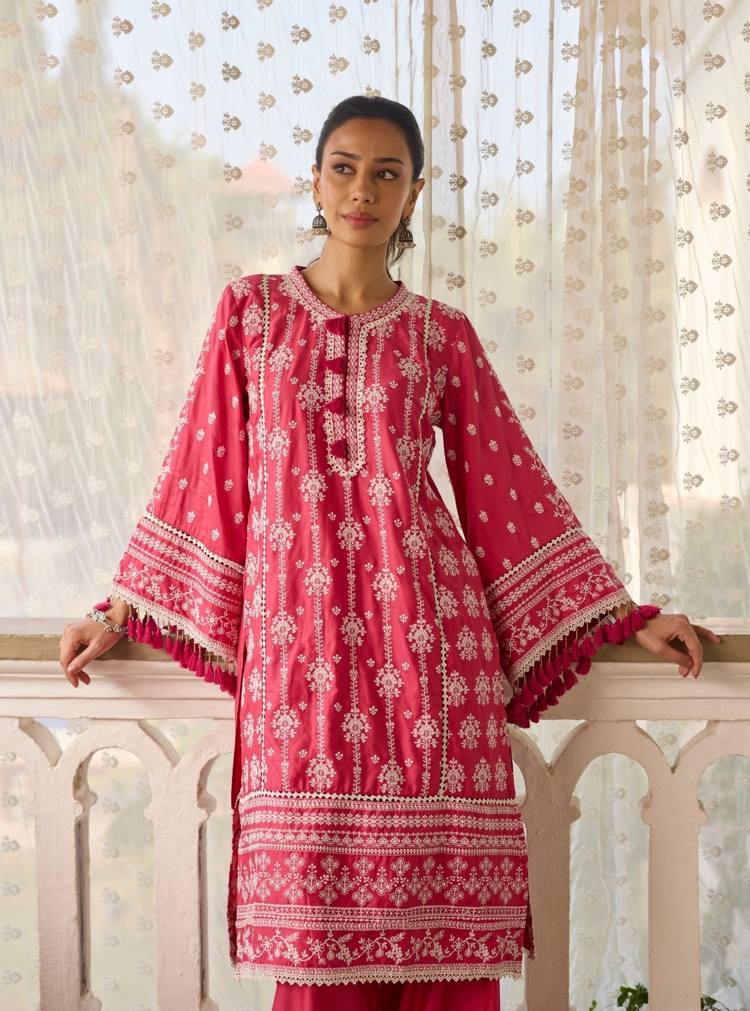 Lomeya Pima Satin Fuschia Kurta Set