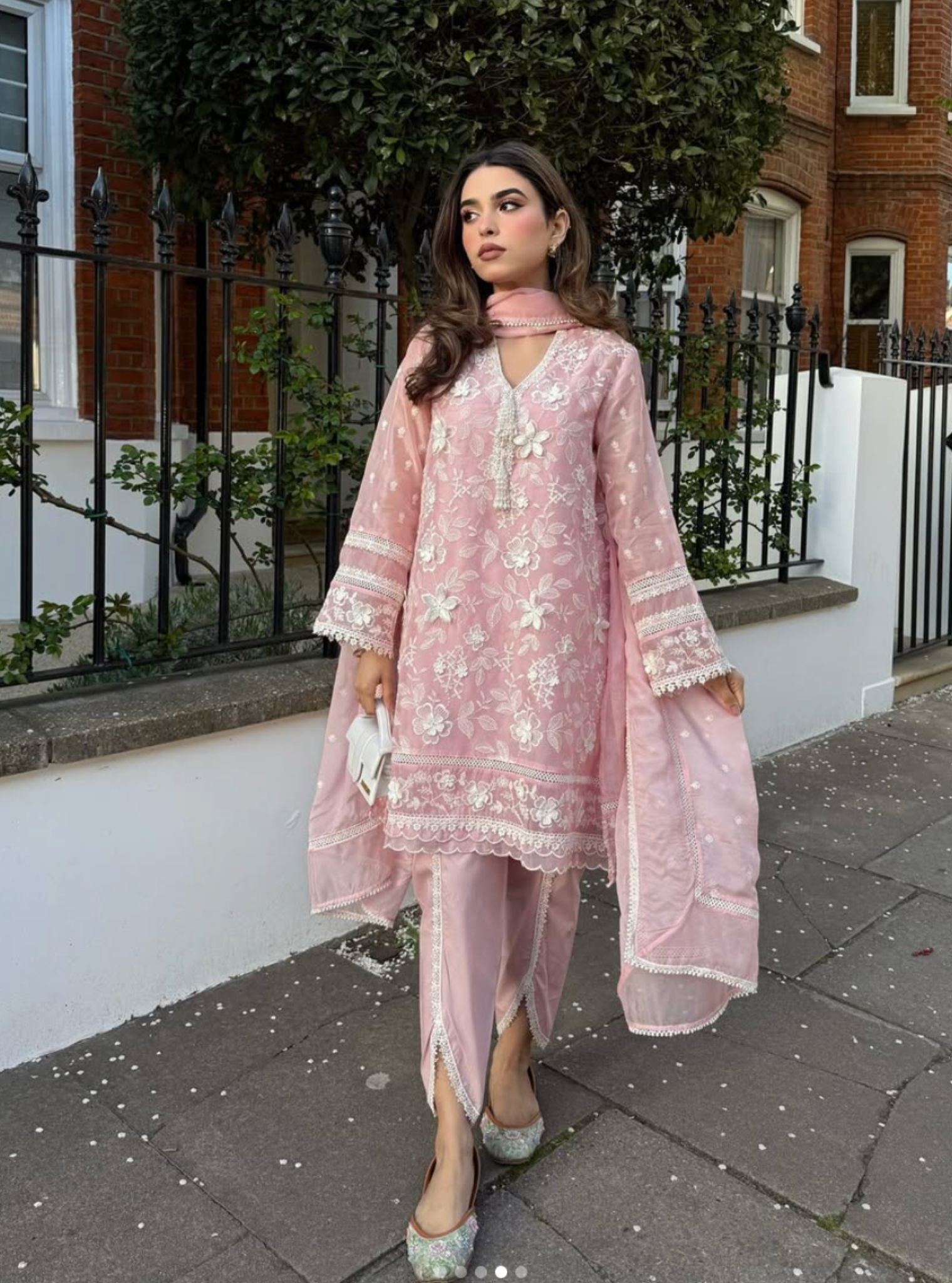 Mulmul Organza Uma Pink Kurta With Mulmul Cotton Uma Pink Dhoti Pant
