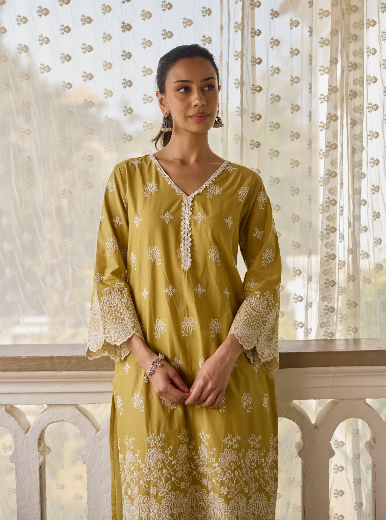 Nihri Supima Cotton Olive Green Kurta Set