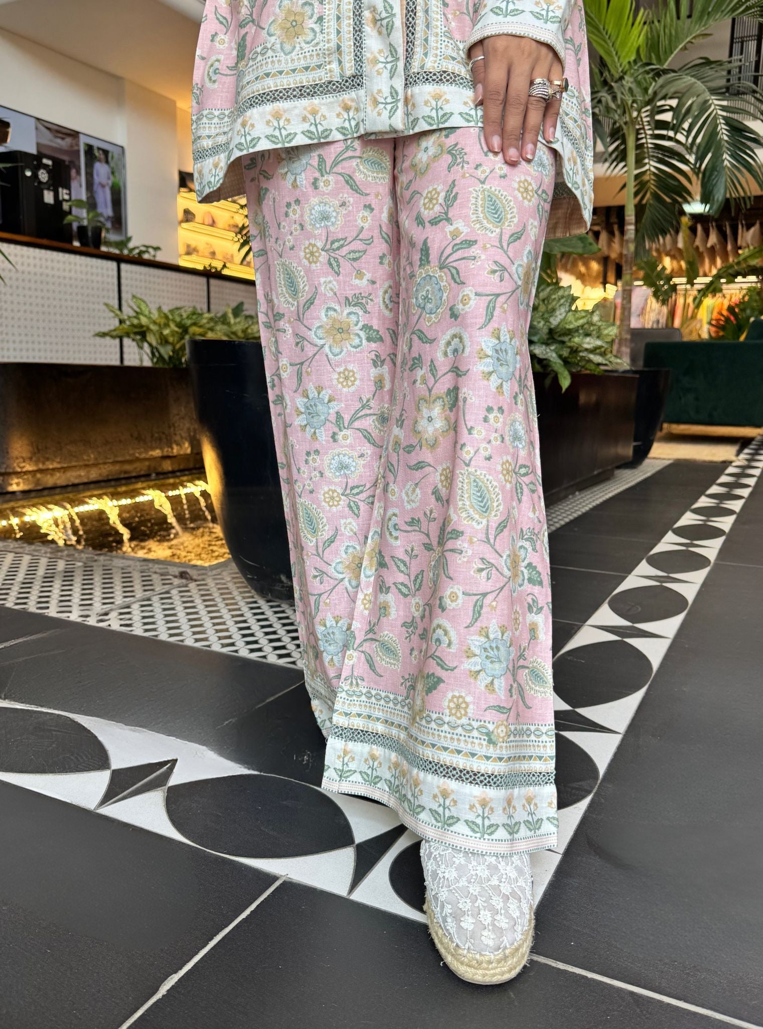 Mulmul Printed Linen Lila Pink Kurta With Mulmul Printed Linen Lila Pink Pant