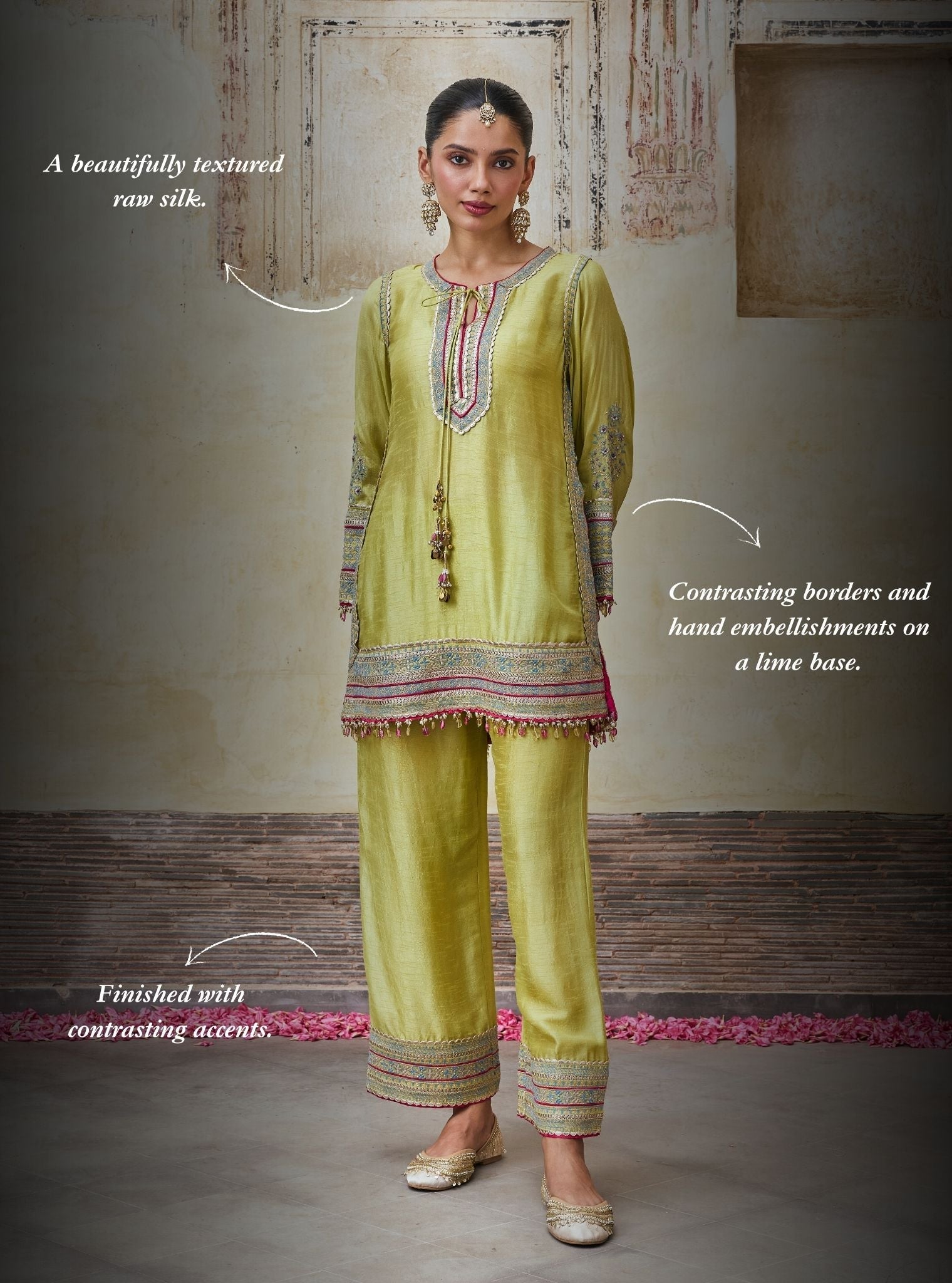 Rimya Bemberg Raw Silk Lime Kurta Set