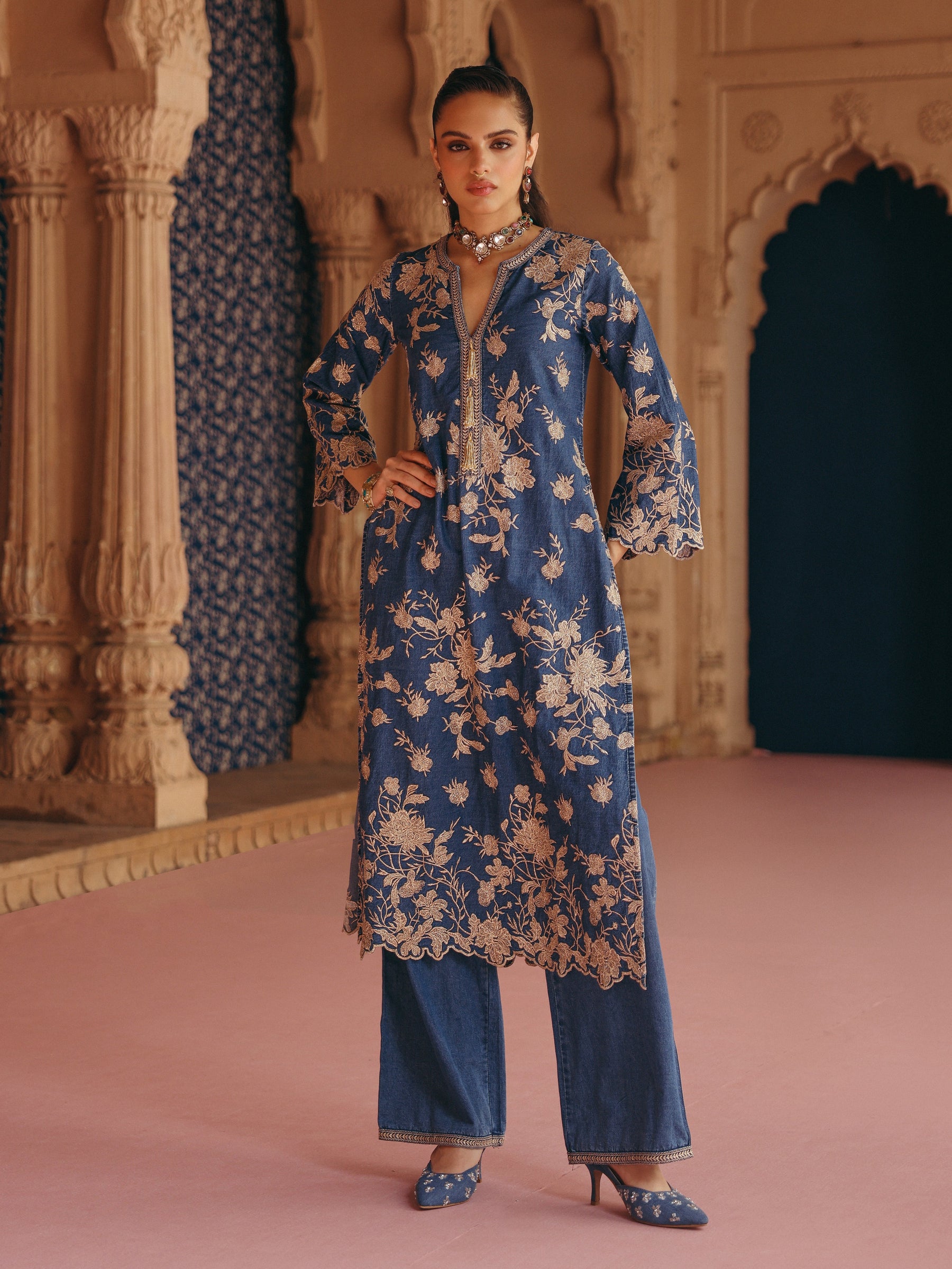 Reet Denim Long Kurta Set
