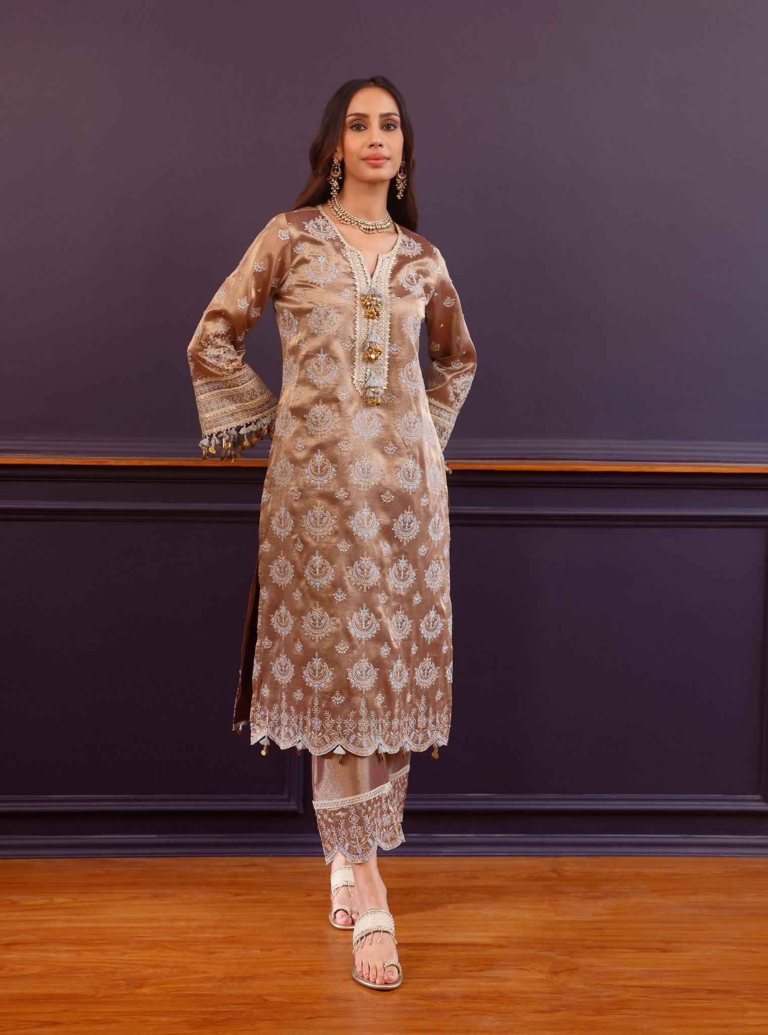 Amie Tissue Brown Kurta Set