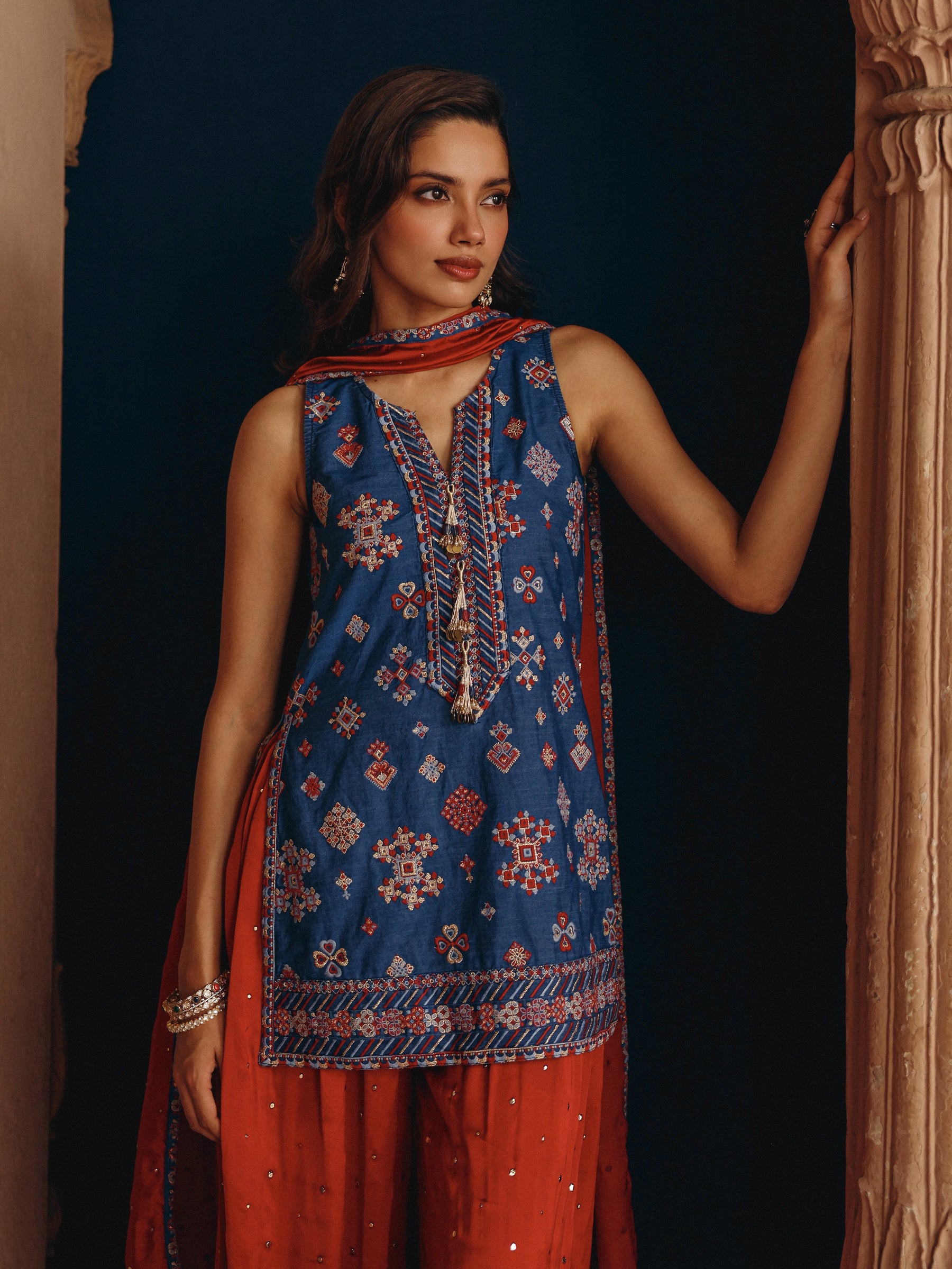 Bhuvi Denim Short Kurta with Balloon Pants