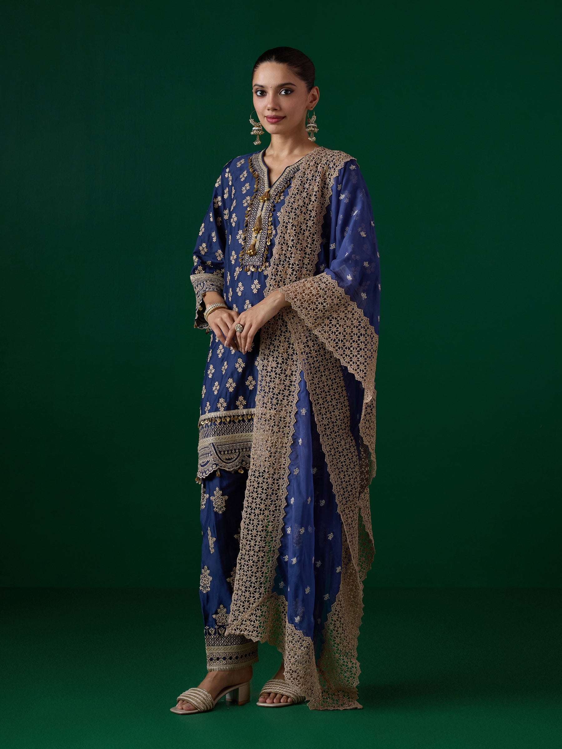 Elira Pima Satin Navy Kurta Set