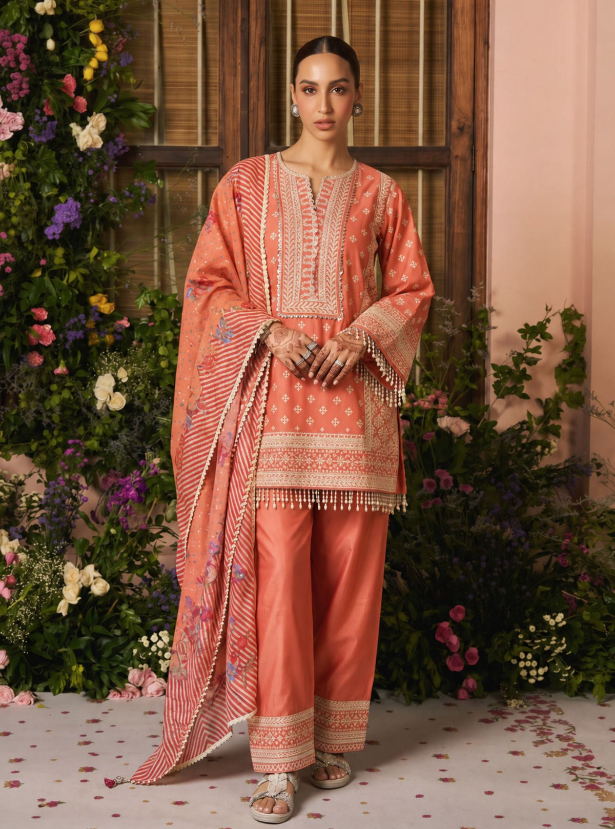 Arna Pima Satin Terrecota Kurta Set