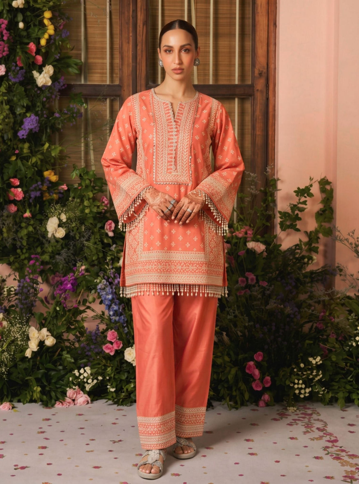 Arna Pima Satin Terrecota Kurta Set