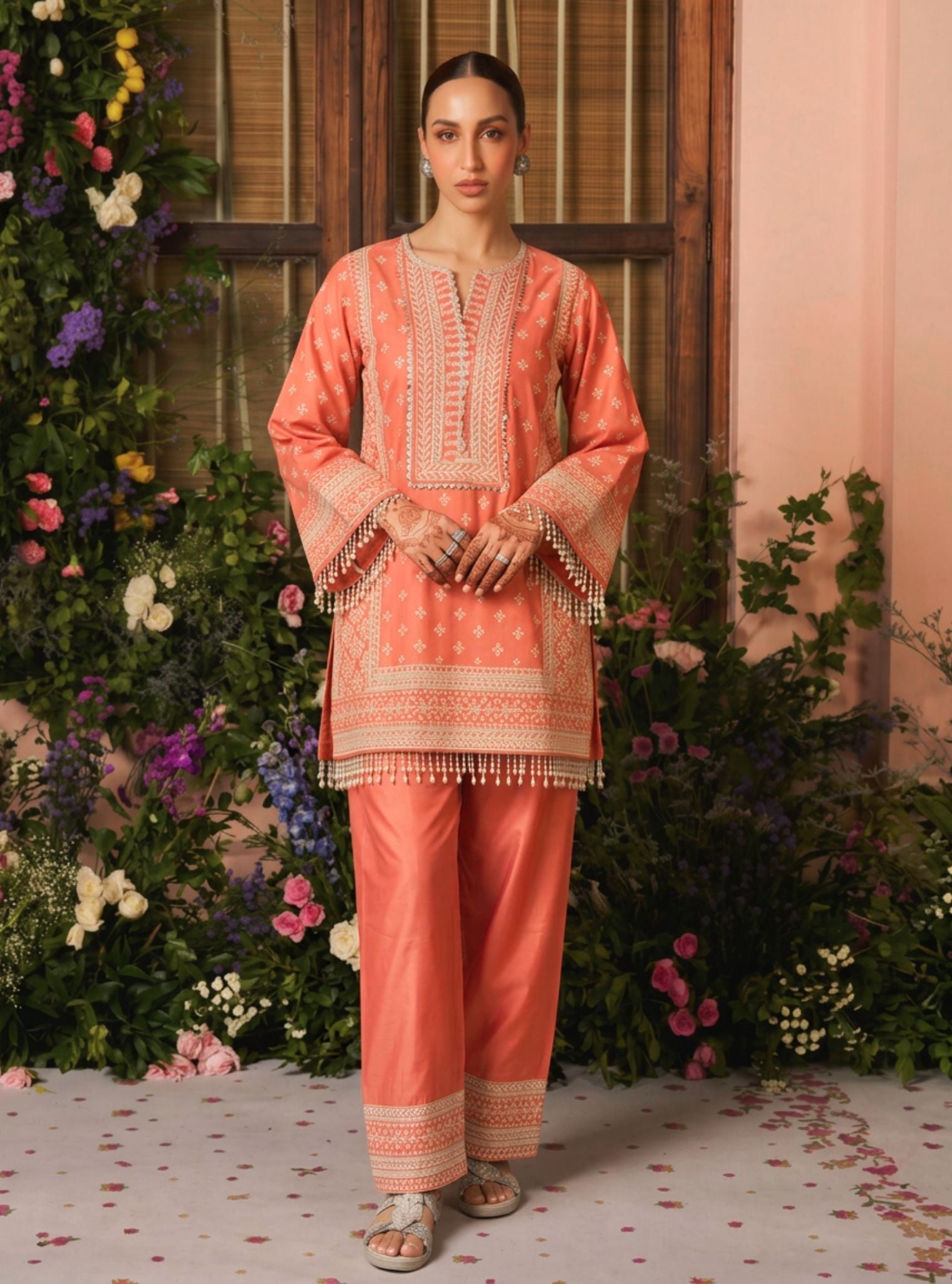 Arna Pima Satin Terrecota Kurta Set