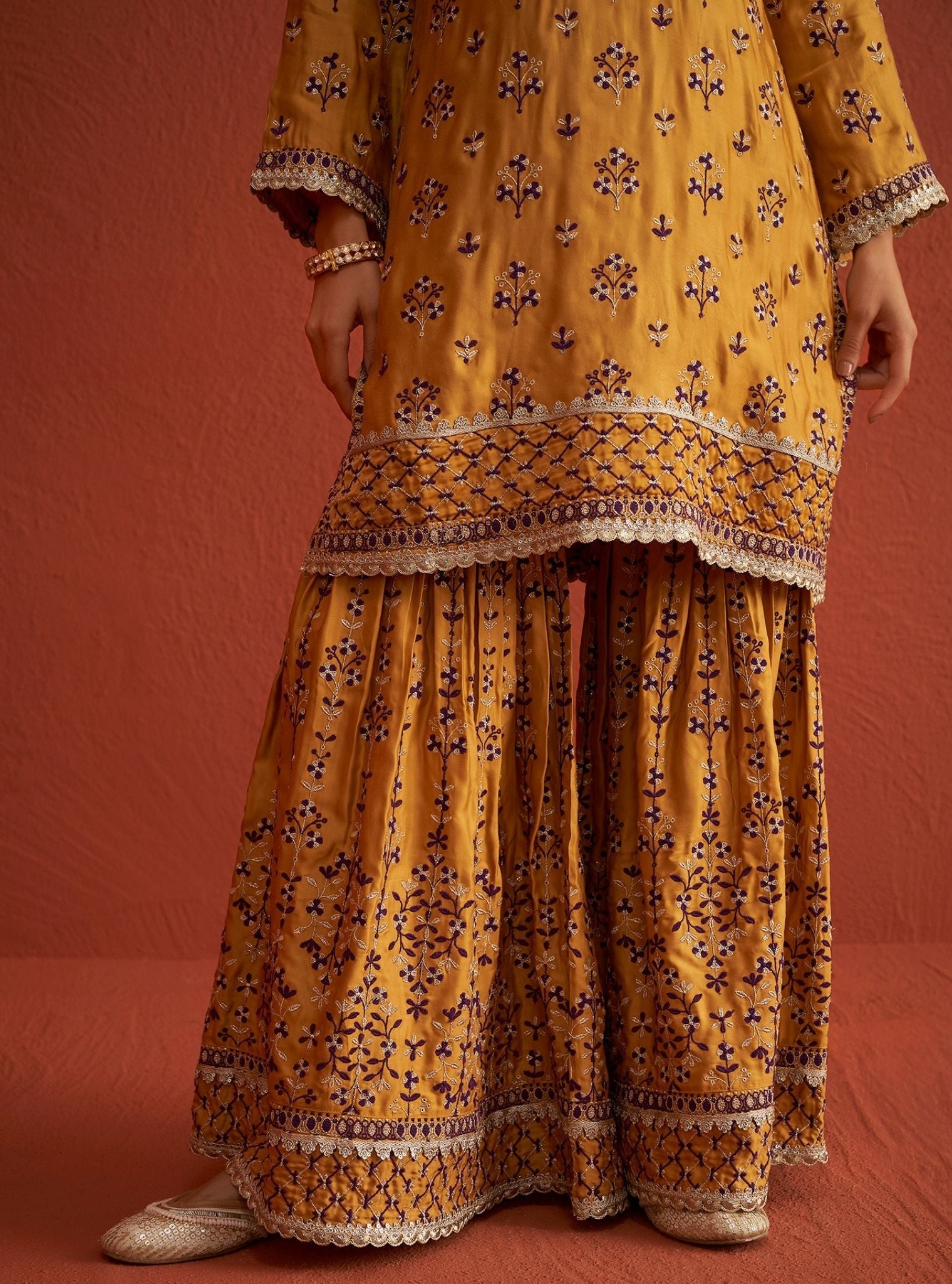 Mahiya Cupro Satin Mustard Kurta
