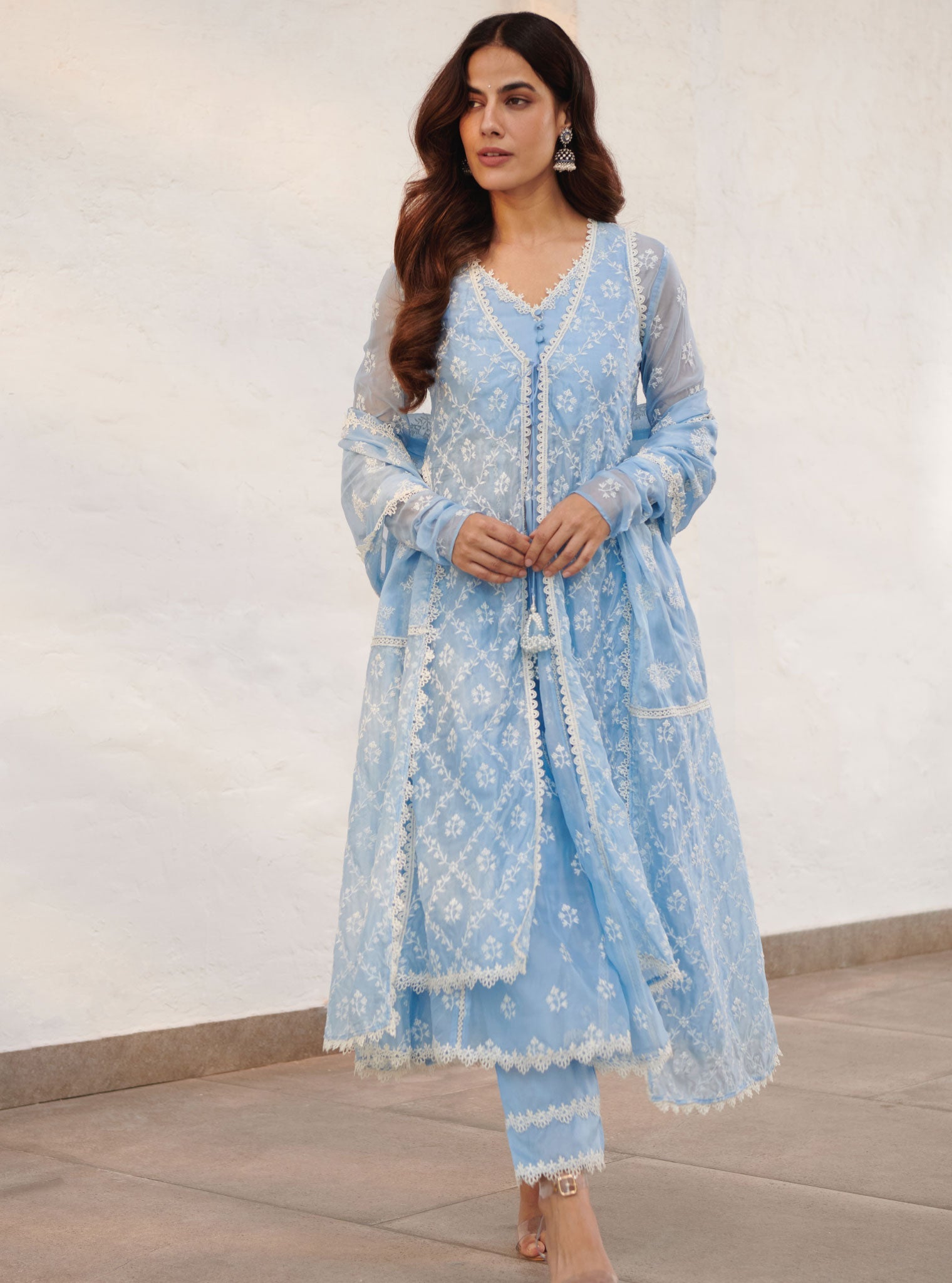 Mulmul Organza Essex Anarkali Kurta with Organza Jacket
