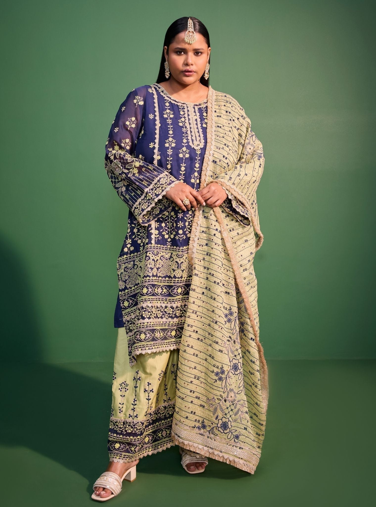 Mulmul Organza Kali Lime Green Dupatta