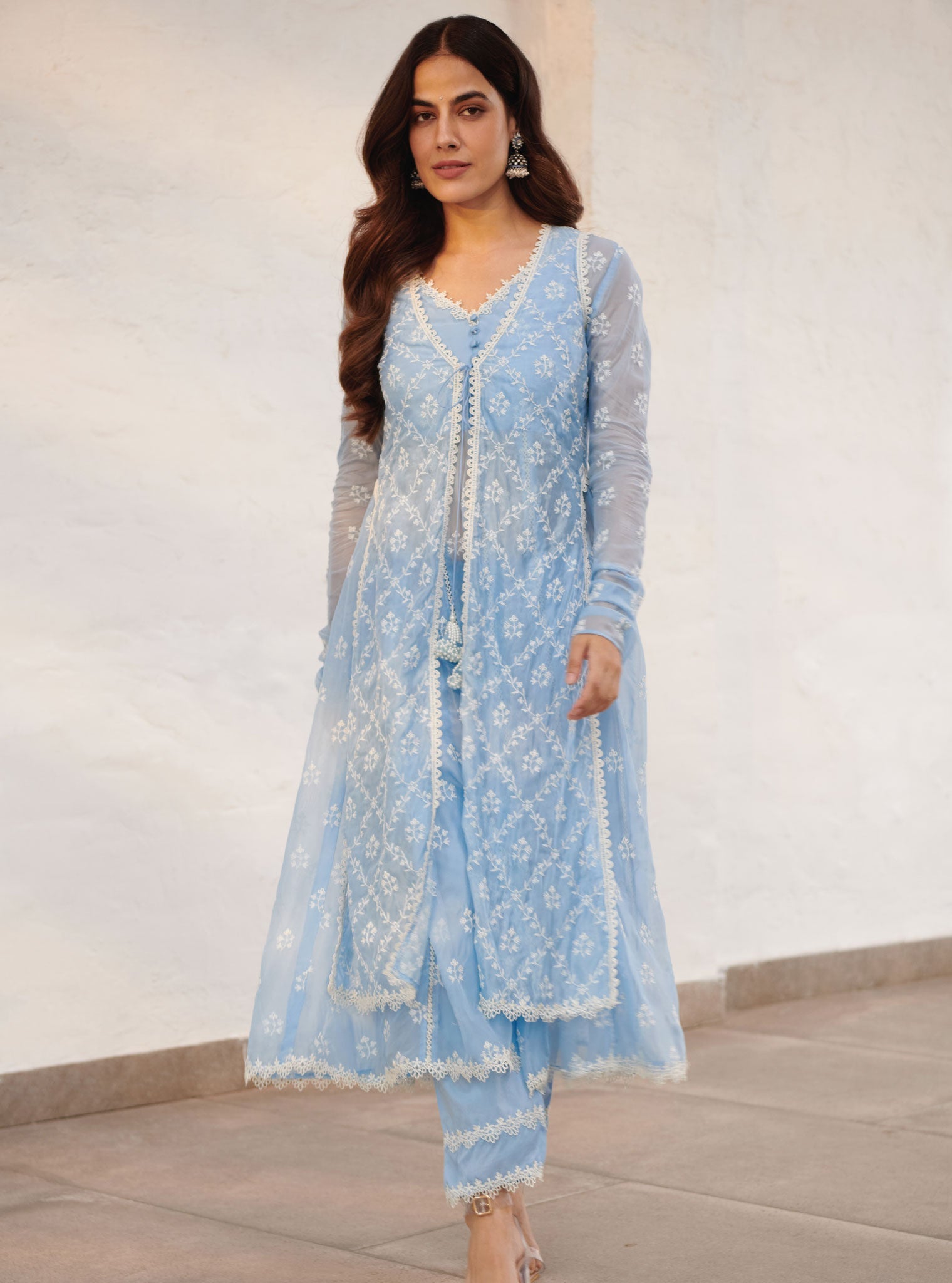 Mulmul Organza Essex Anarkali Kurta with Organza Jacket