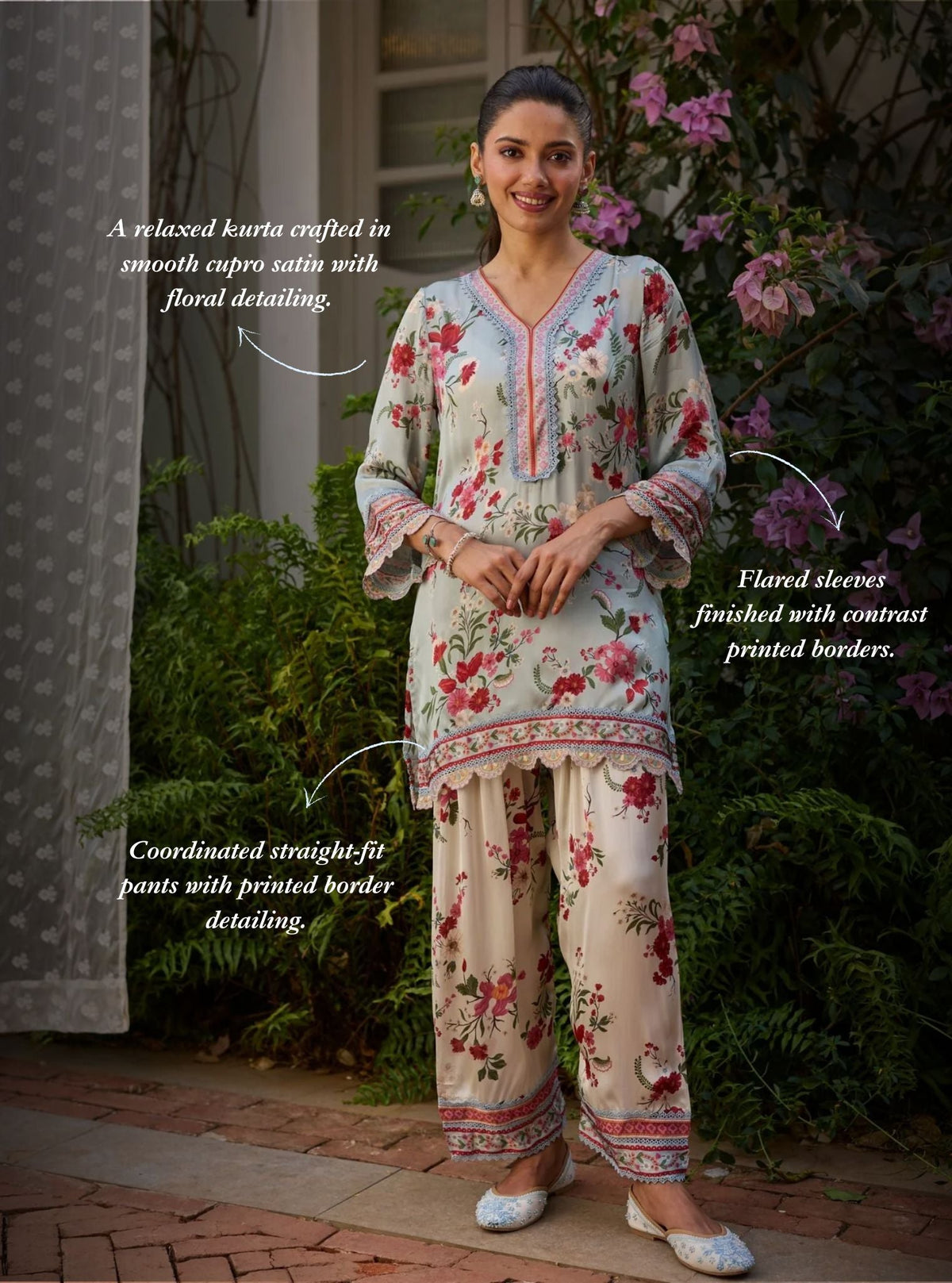 Kena Cupro Satin Blue Kurta Set