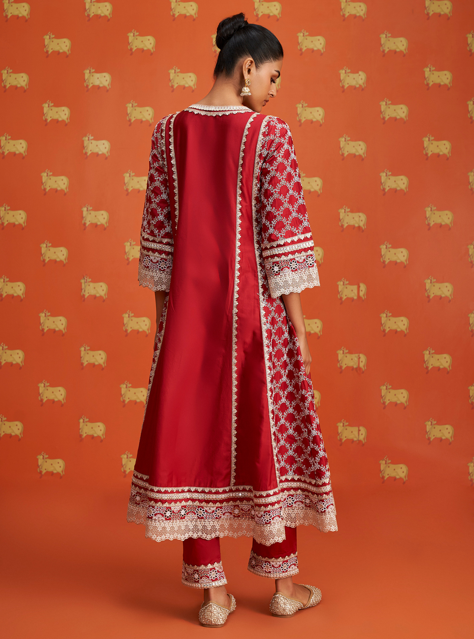 Caem Pima Satin Red Kurta Set