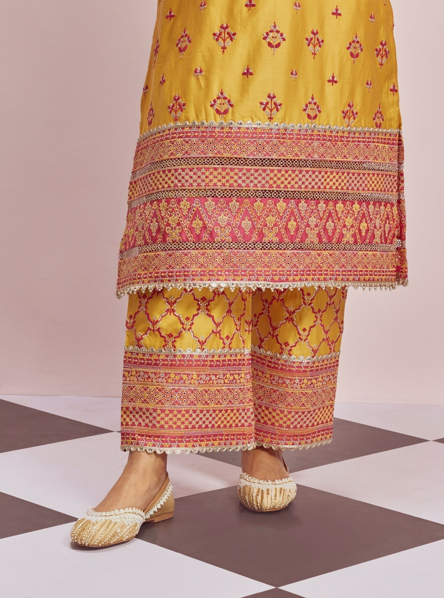 Mulmul Pima Satin Shagun Yellow Kurta With Mulmul Pima Satin Shagun Yellow Pant