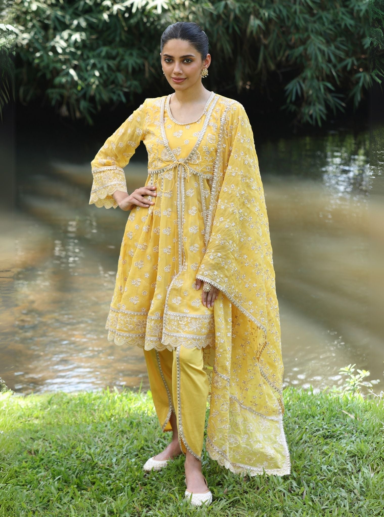 Mulmul Organza Gaatha Yellow Dupatta