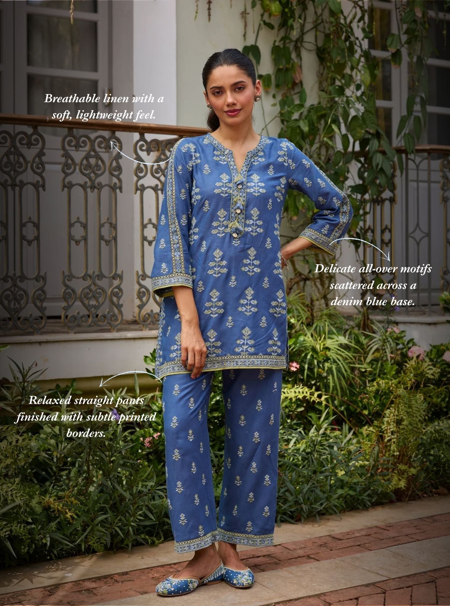 Zano Linen Navy Kurta Set