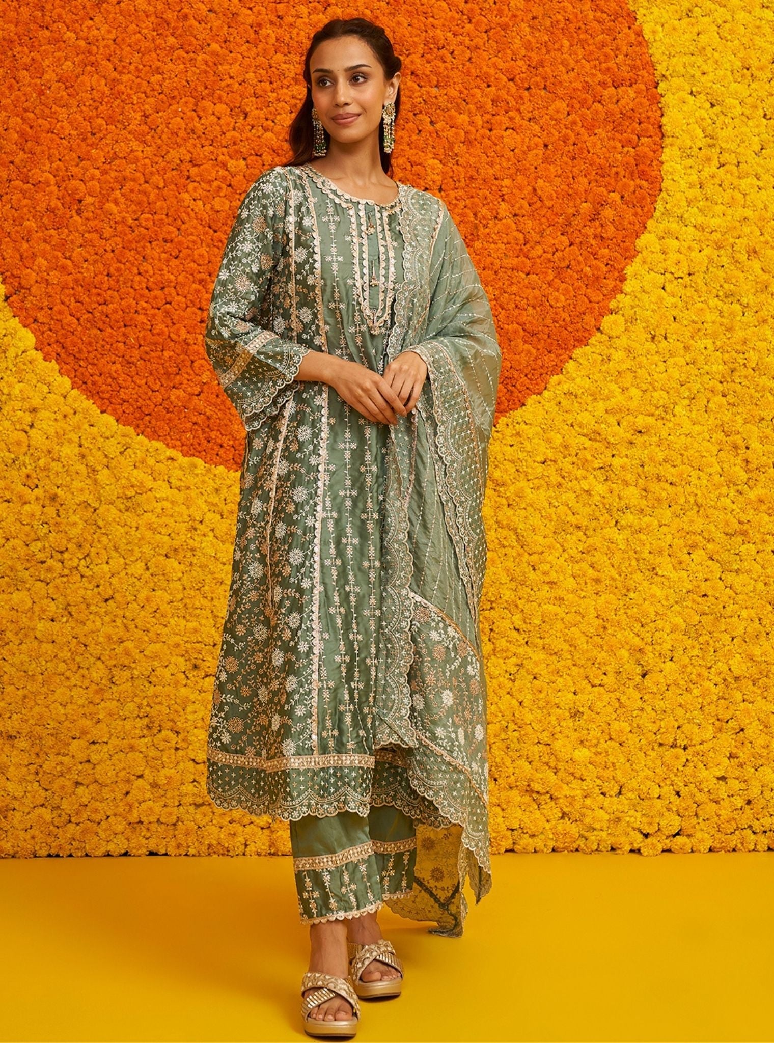 Saathiya Organza Satin Teal Blue Kurta