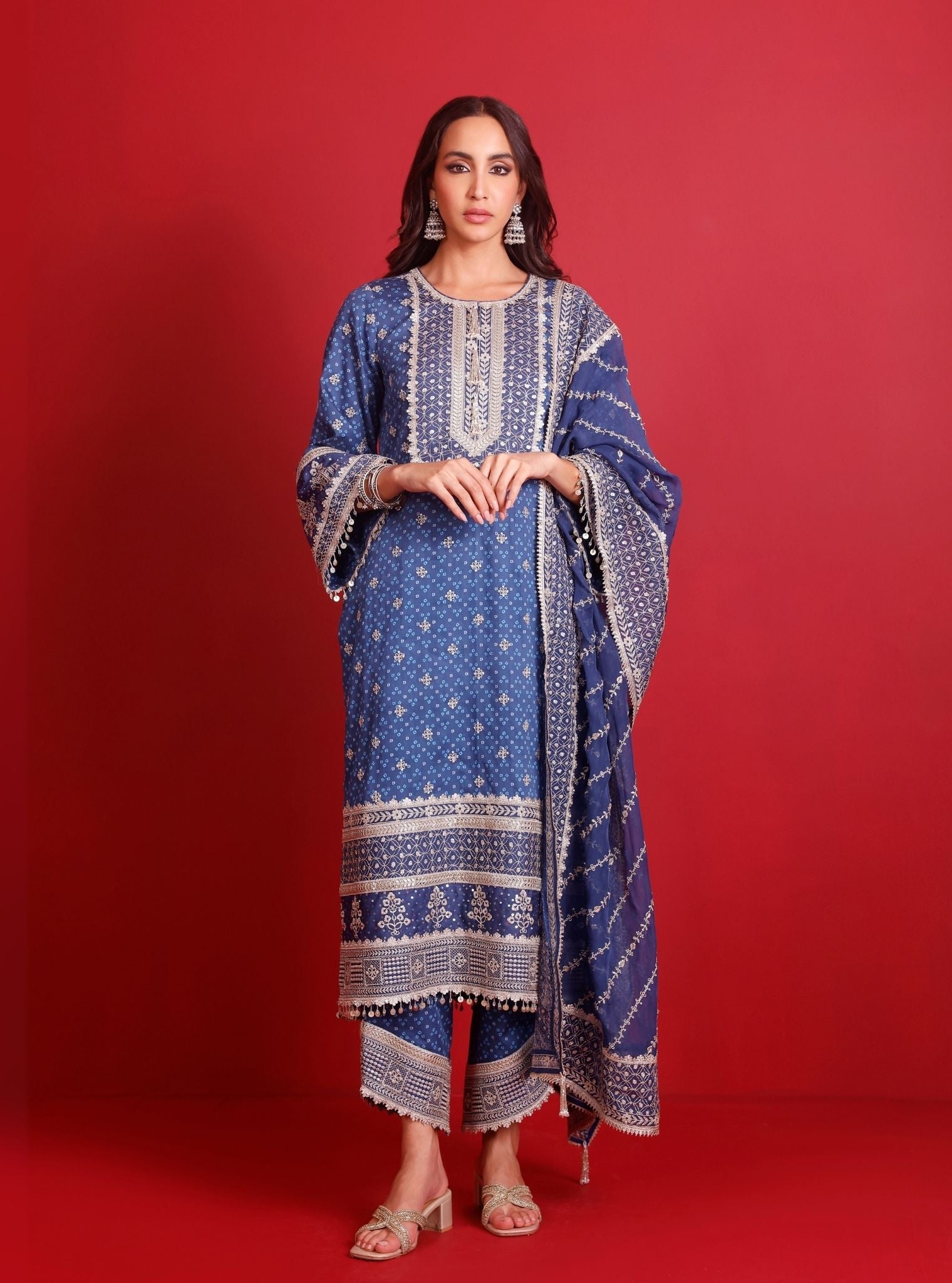 Mulmul Organza Lari Navy Dupatta