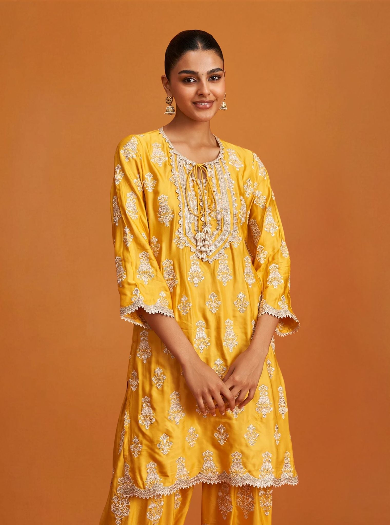 Alia Intira Cupro Satin Yellow Kurta Set