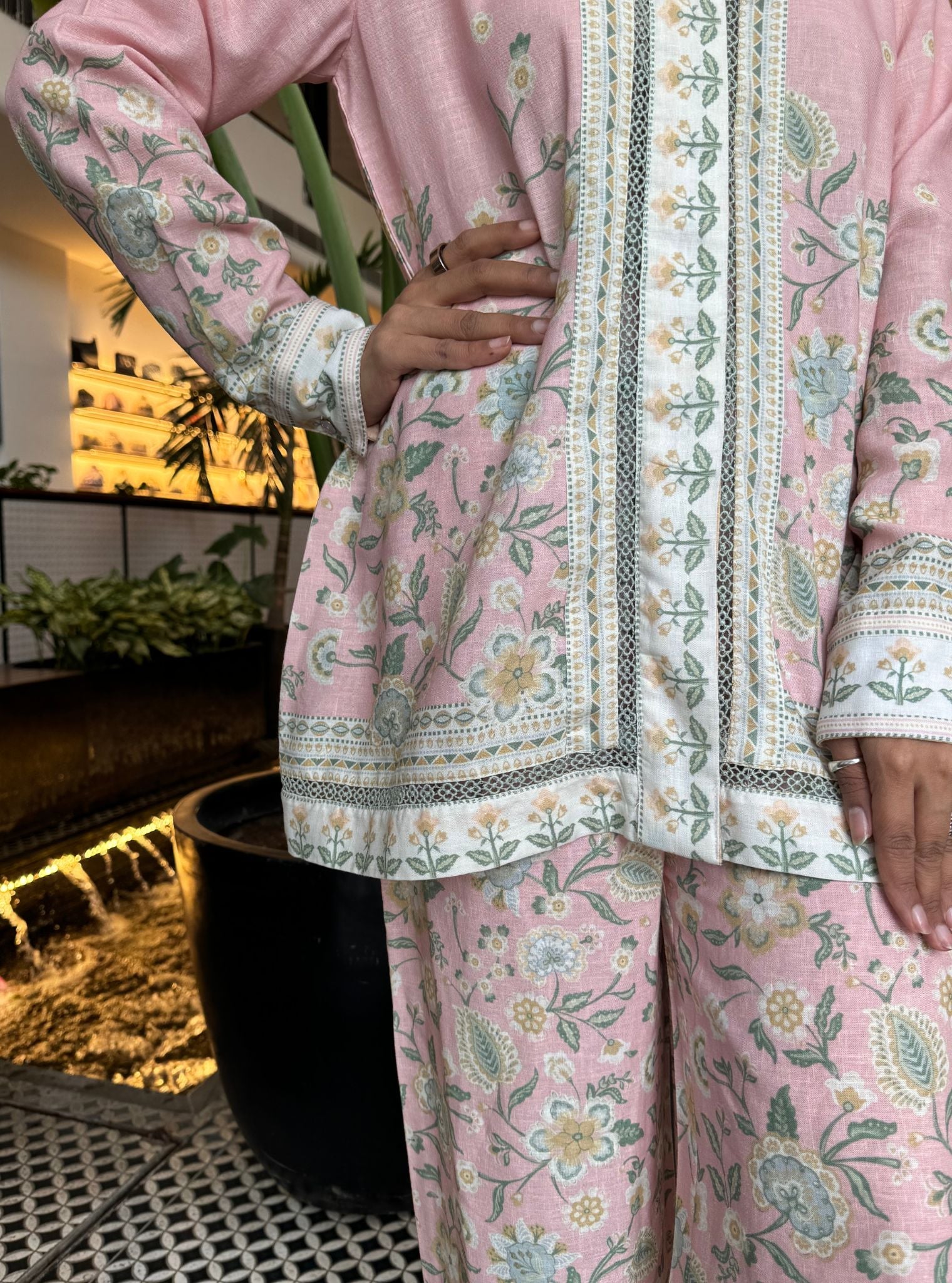 Mulmul Printed Linen Lila Pink Kurta With Mulmul Printed Linen Lila Pink Pant