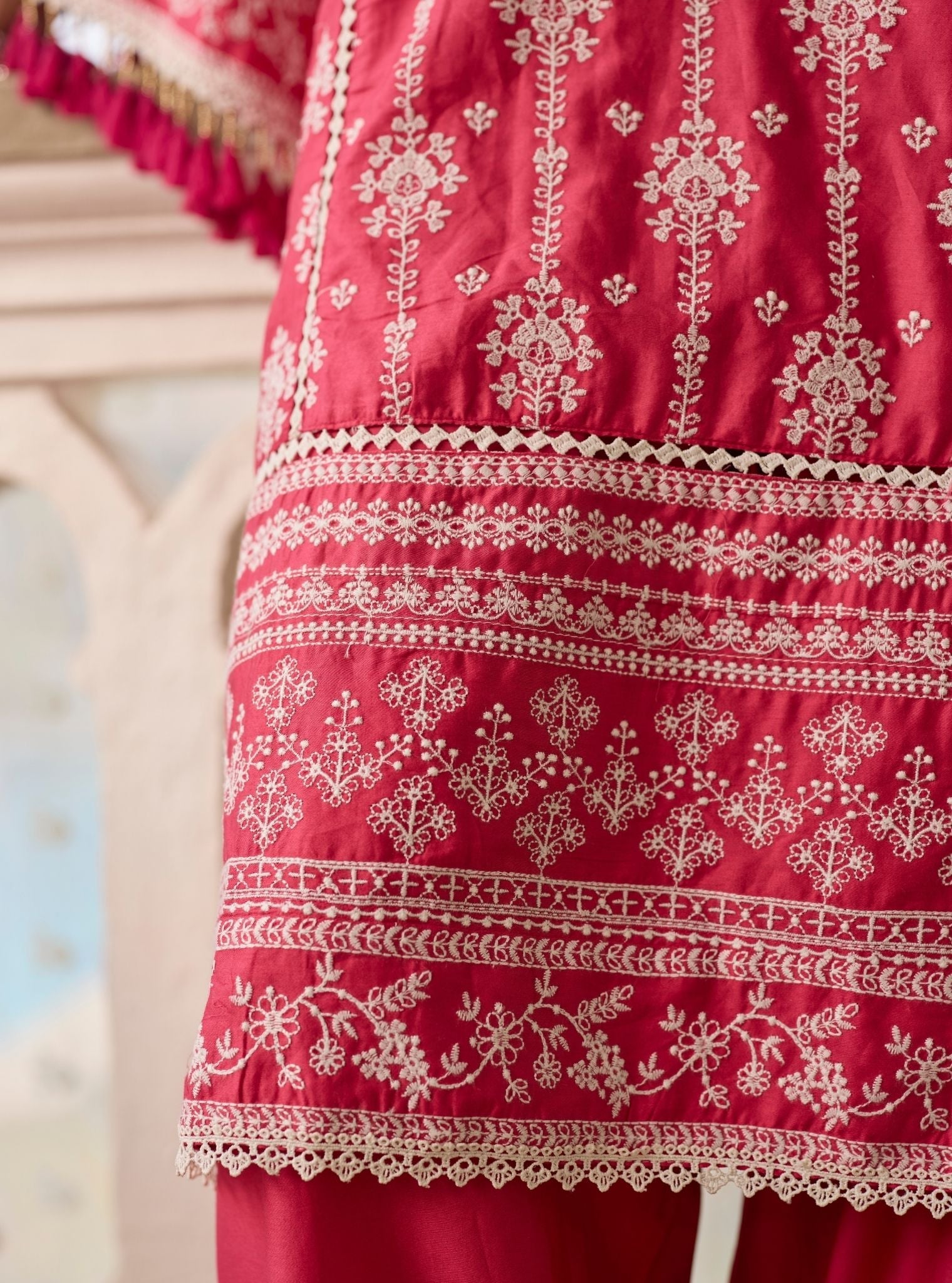 Lomeya Pima Satin Fuschia Kurta Set