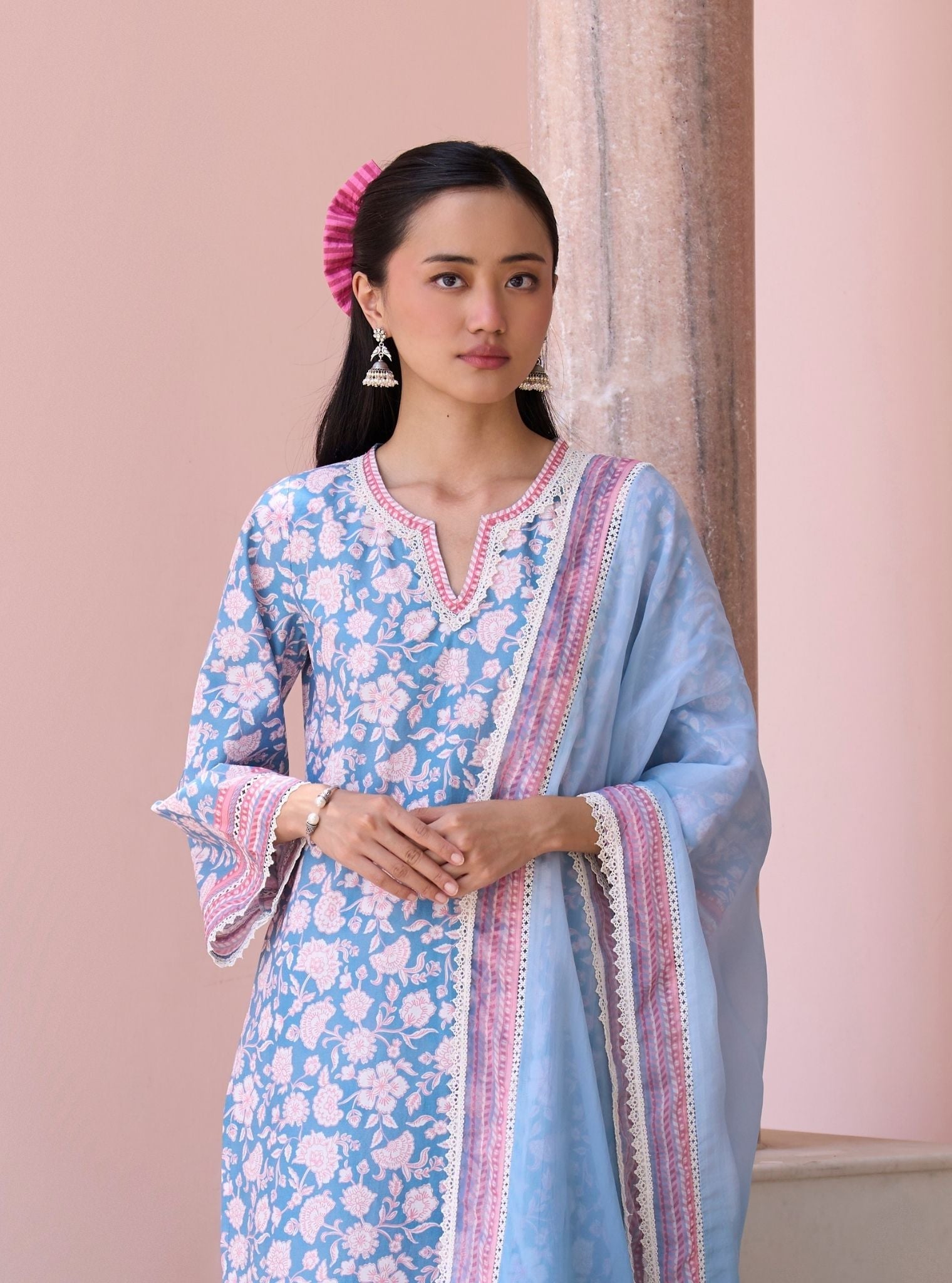 Rosabelle Steel Blue Mulmul Cotton Kurta Set