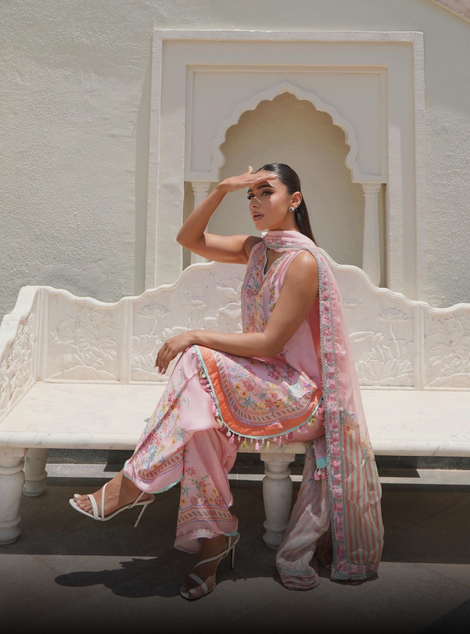 Zivae Cupro Satin Printed Pink Kurta With Farshi Salwar