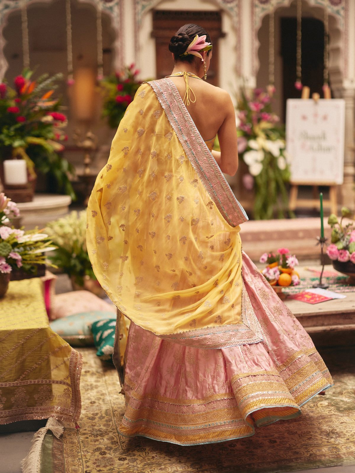 Abeer Cupro Satin Yellow Lehenga